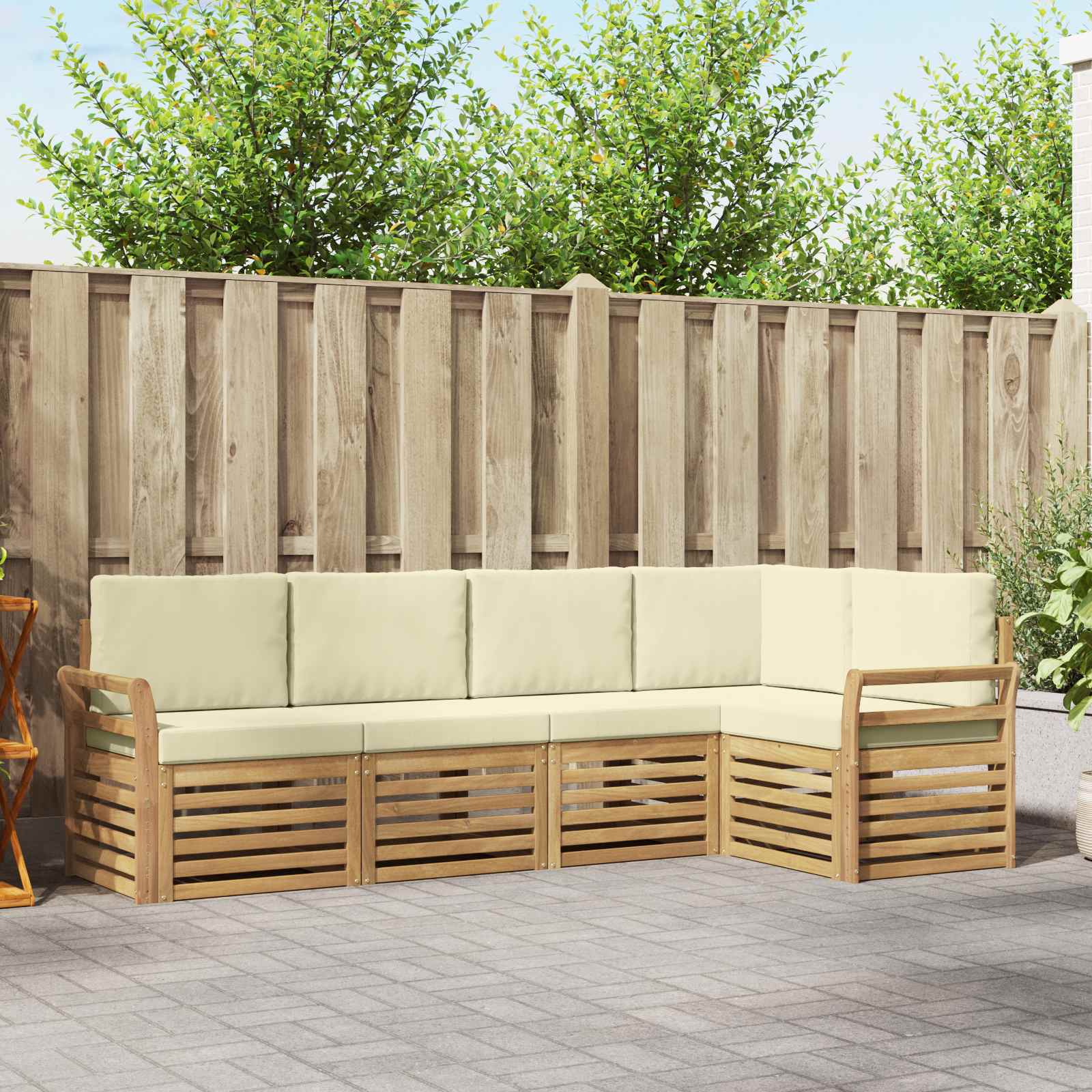 Outdoor-Sofagarnitur 5 pcs Weiß und Creme 249 x 130,5 x 73 cm