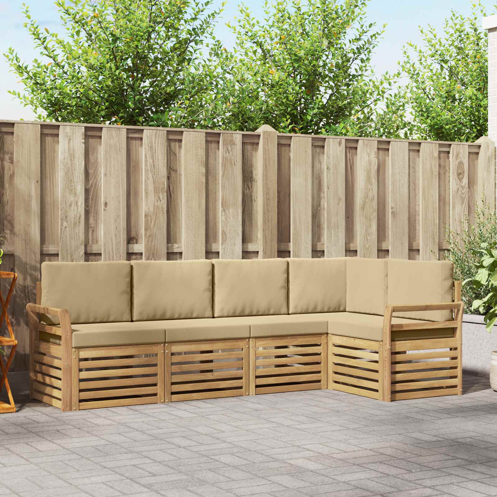 Outdoor-Sofagarnitur 5 pcs Weiß und Beige 249 x 130,5 x 73 cm