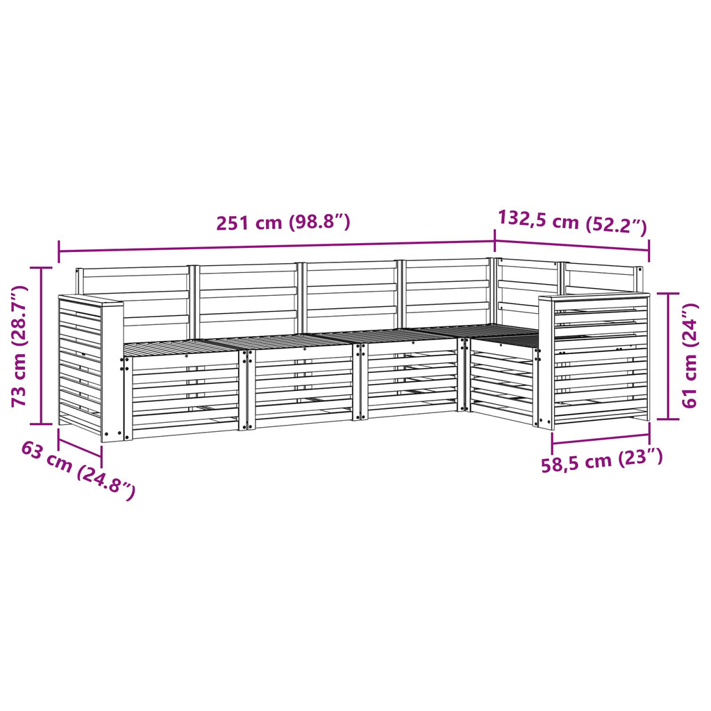 Outdoor-Sofagarnitur 5 pcs Weiß 251 x 132,5 x 73 cm