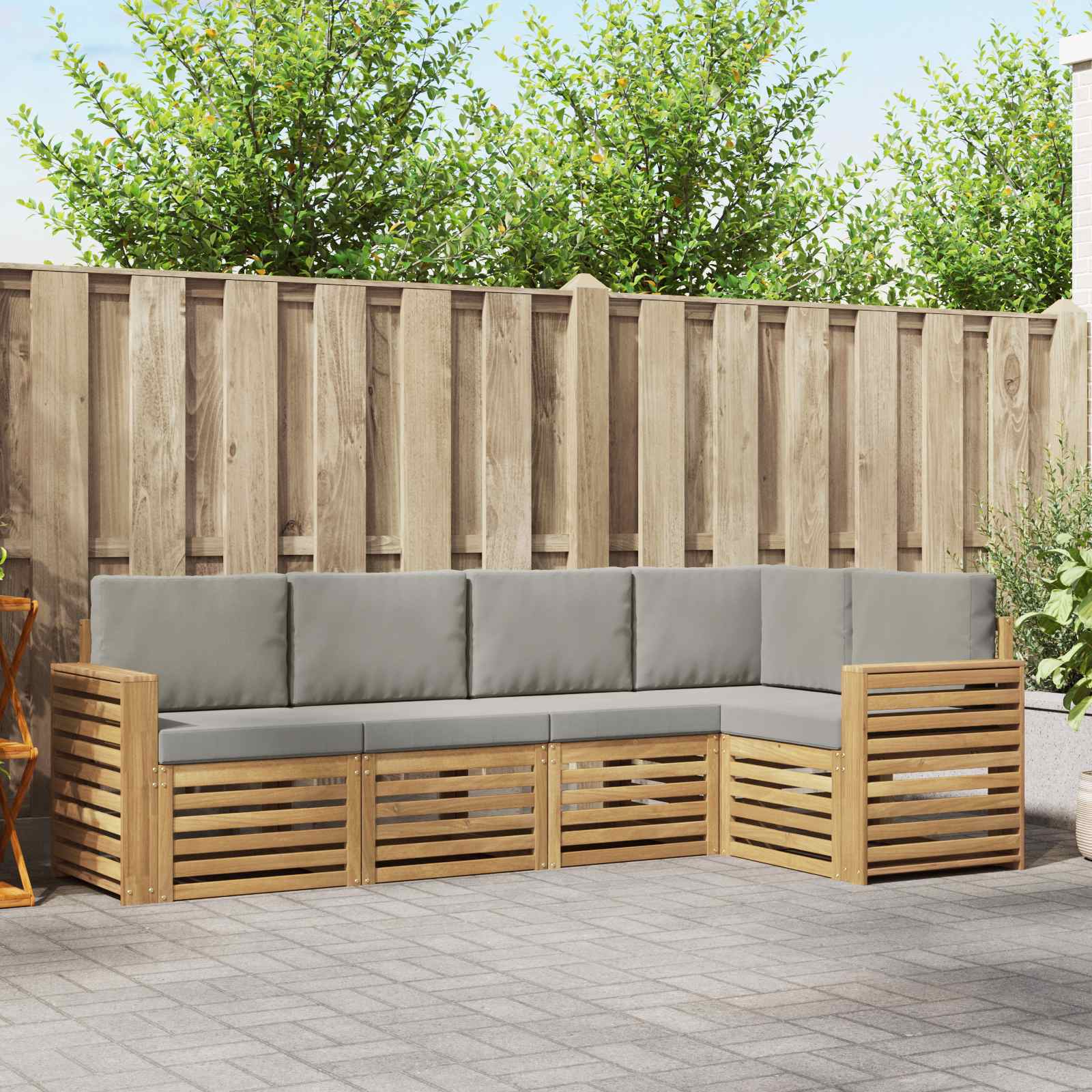Outdoor-Sofagarnitur 5 pcs Weiß und Hellgrau