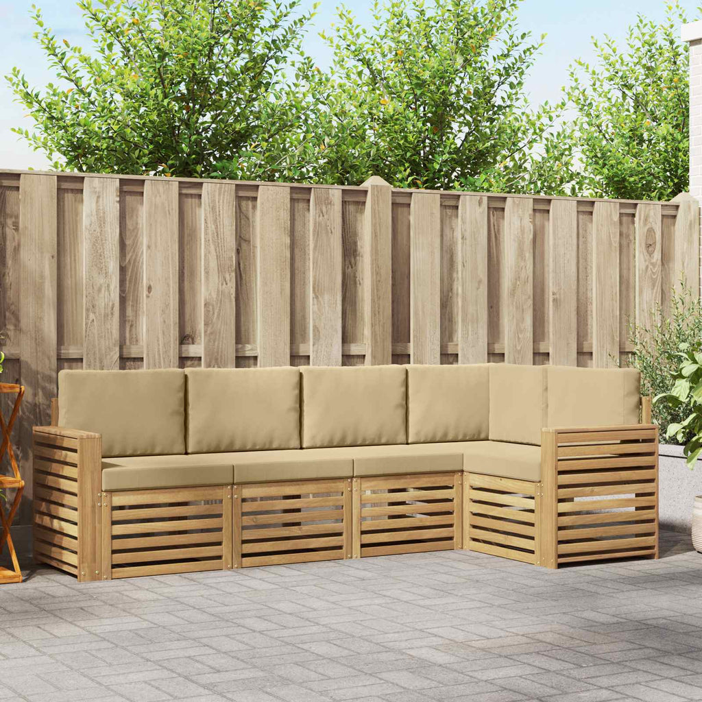 Outdoor-Sofagarnitur 5 pcs Weiß und Beige 251 x 132,5 x 73 cm