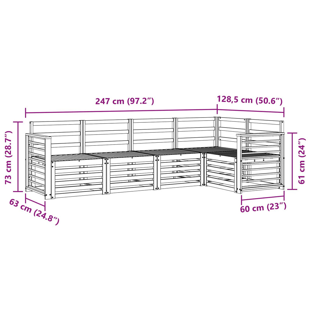 Outdoor-Sofagarnitur 5 pcs Weiß 247 x 128,5 x 73 cm
