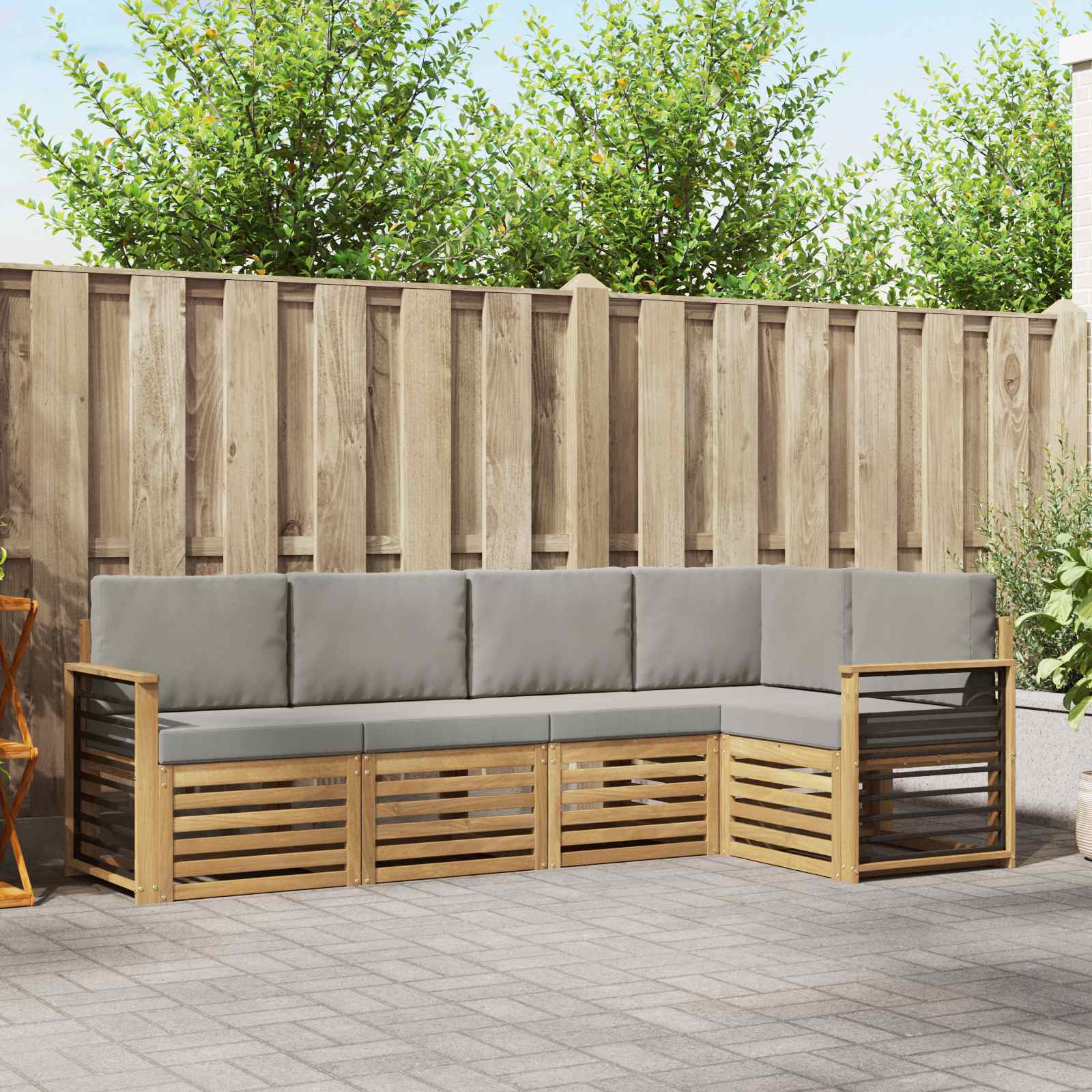Outdoor-Sofagarnitur 5 pcs Weiß und Hellgrau