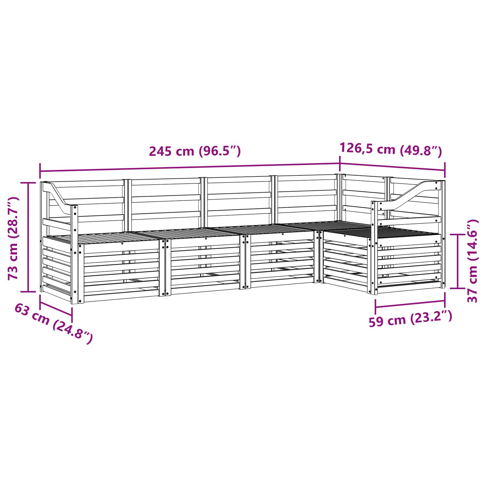 Outdoor-Sofagarnitur 5 pcs Weiß 245 x 126,5 x 73 cm