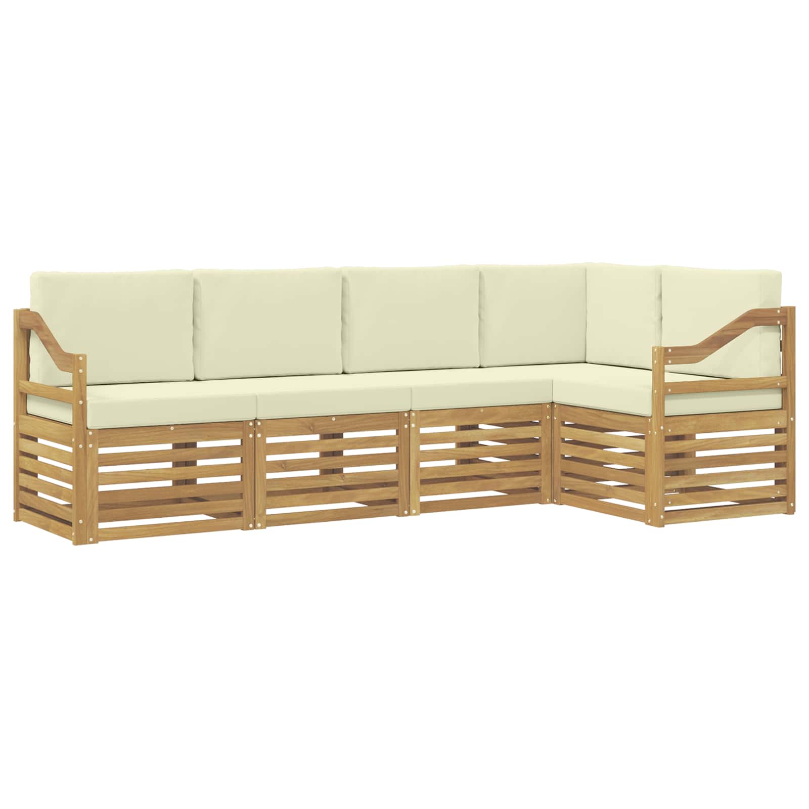Ecksofa Set mit Kissen 5 pcs Weiß und Creme Massivholz Akazie