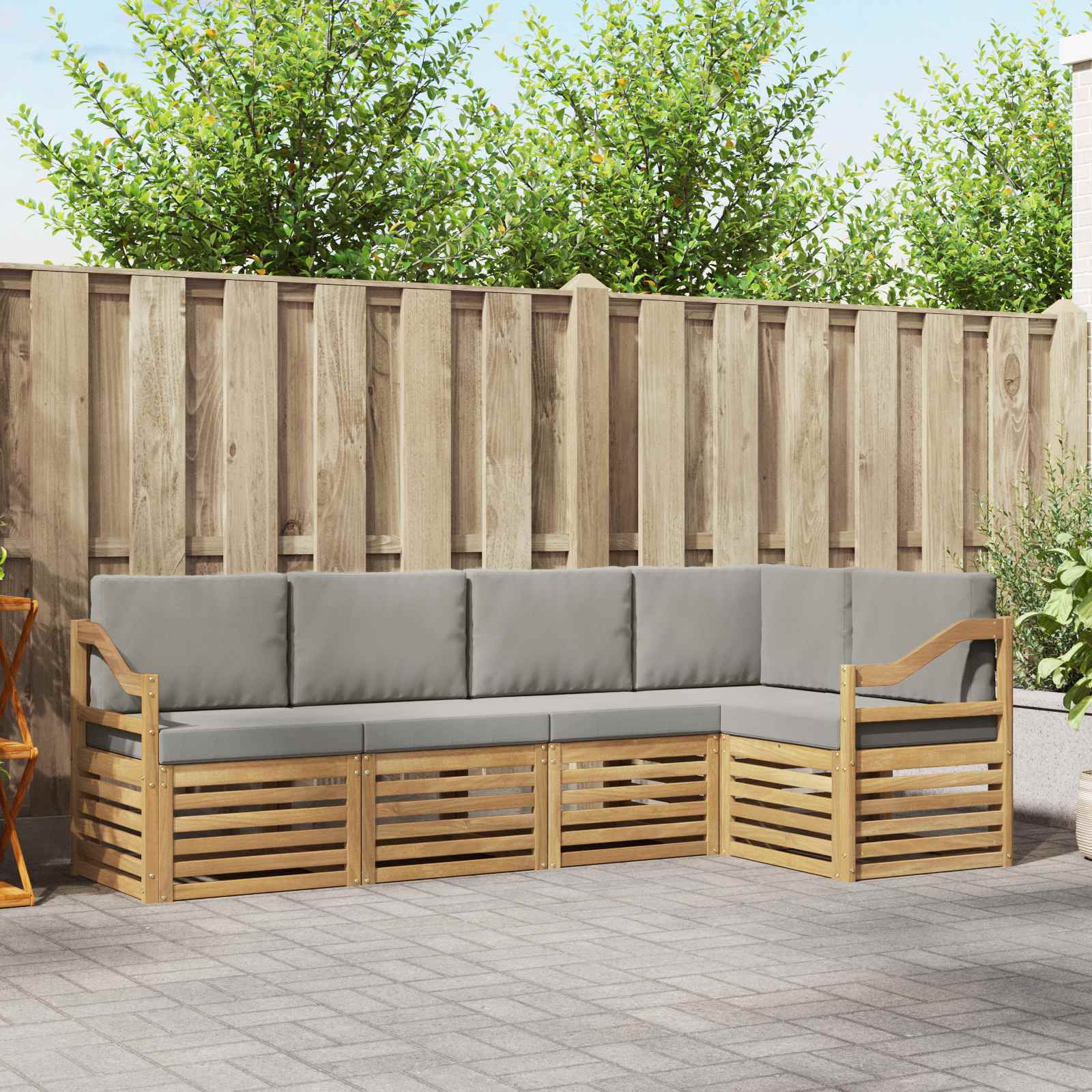 Outdoor-Sofagarnitur 5 pcs Weiß und Hellgrau