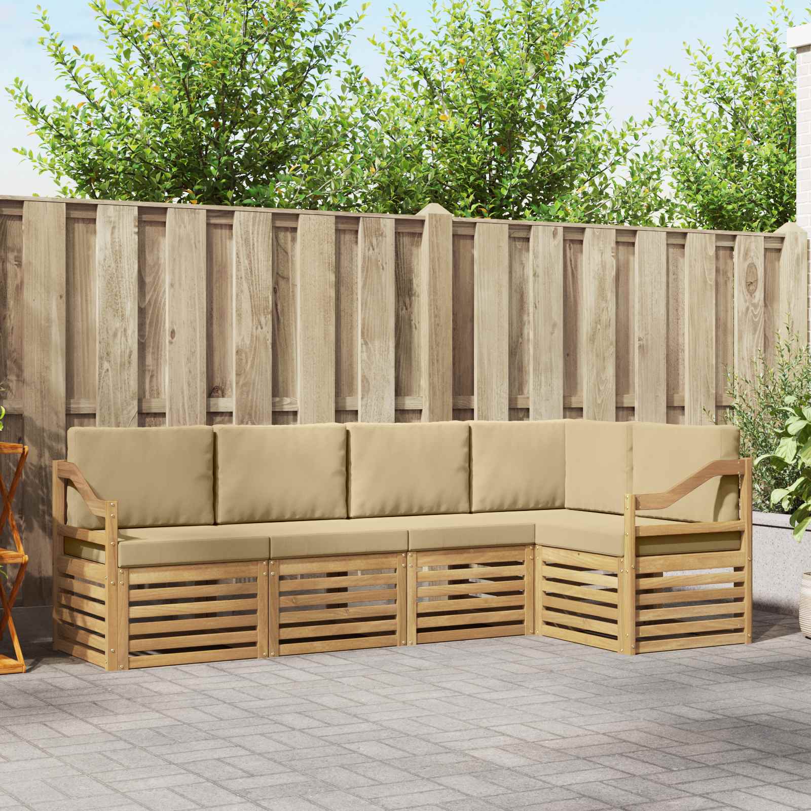 Outdoor-Sofagarnitur 5 pcs Weiß und Beige 245 x 126,5 x 73 cm