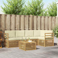 Ecksofa Set mit Kissen 6 pcs Weiß und Creme Massivholz Akazie