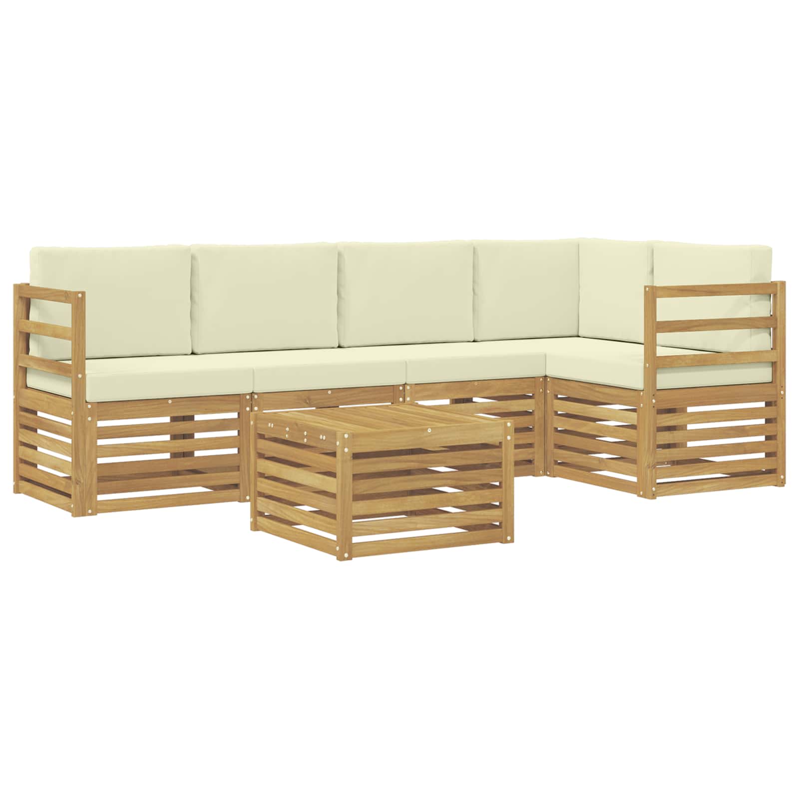 Ecksofa Set mit Kissen 6 pcs Weiß und Creme Massivholz Akazie