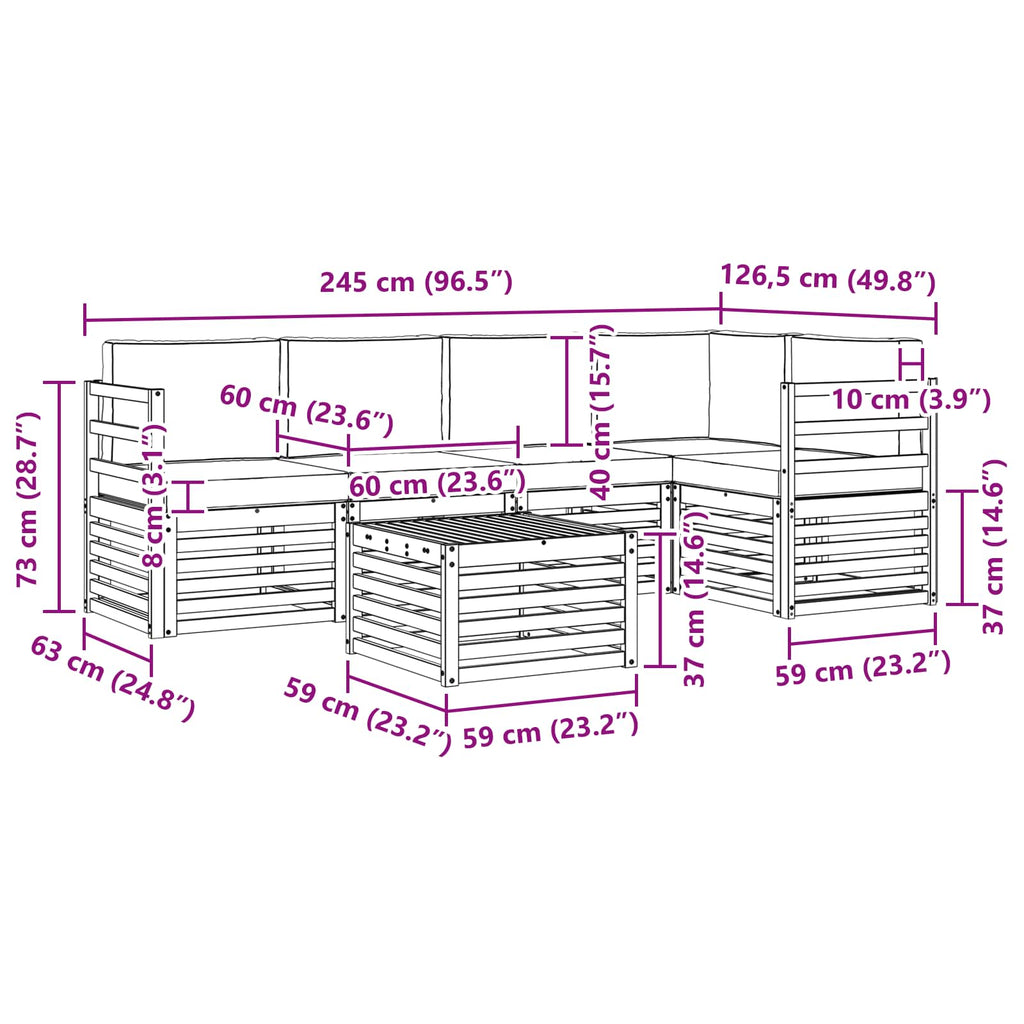 Outdoor-Sofagarnitur 6 pcs Weiß und Hellgrau 59 x 59 x 37 cm