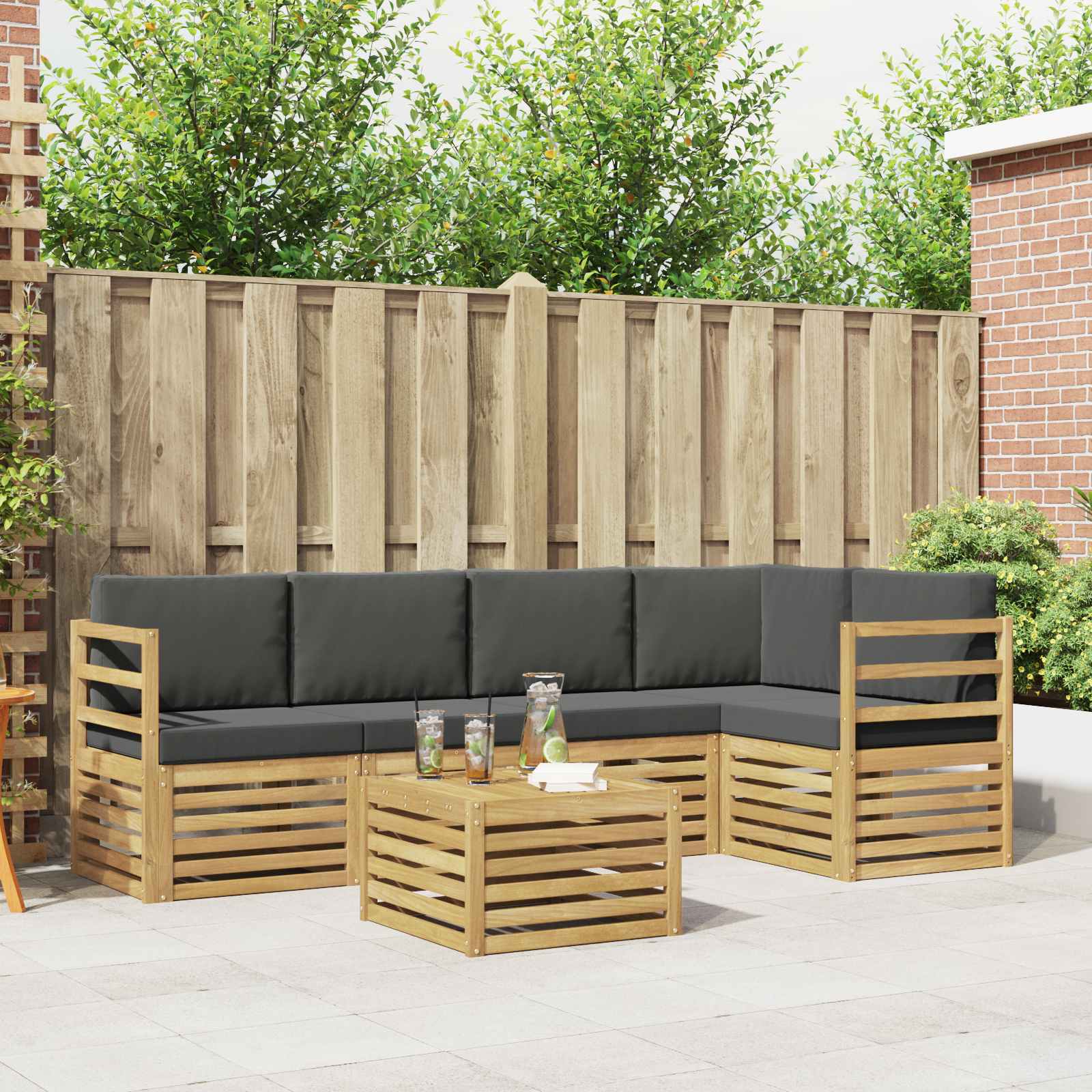 Outdoor-Sofagarnitur 6 pcs Weiß und Anthrazit 59 x 59 x 37 cm