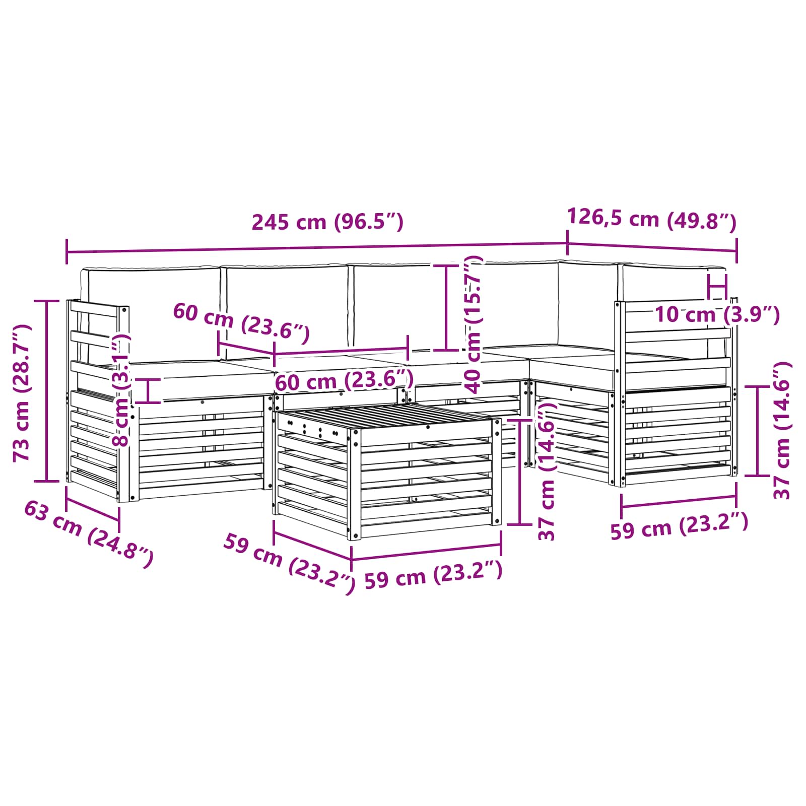 Outdoor-Sofagarnitur 6 pcs Weiß und Anthrazit 59 x 59 x 37 cm