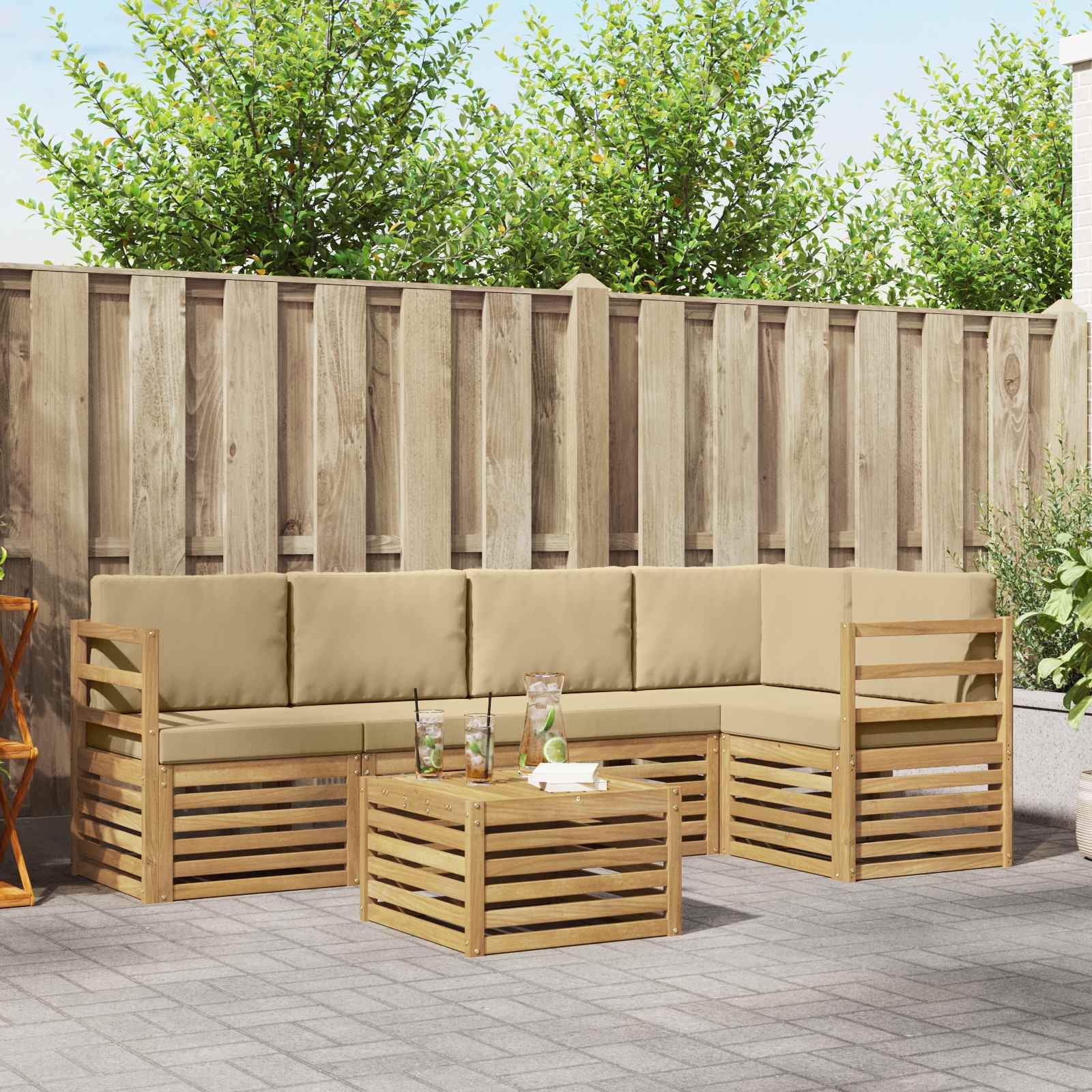 Outdoor-Sofagarnitur 6 pcs Weiß und Beige 59 x 59 x 37 cm
