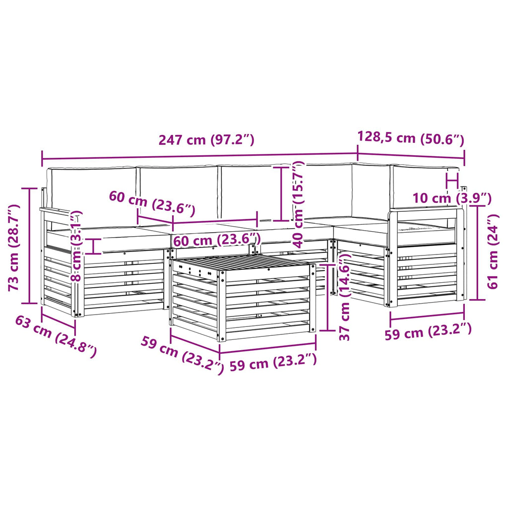 Outdoor-Sofagarnitur 6 pcs Weiß und Hellgrau 59 x 59 x 37 cm