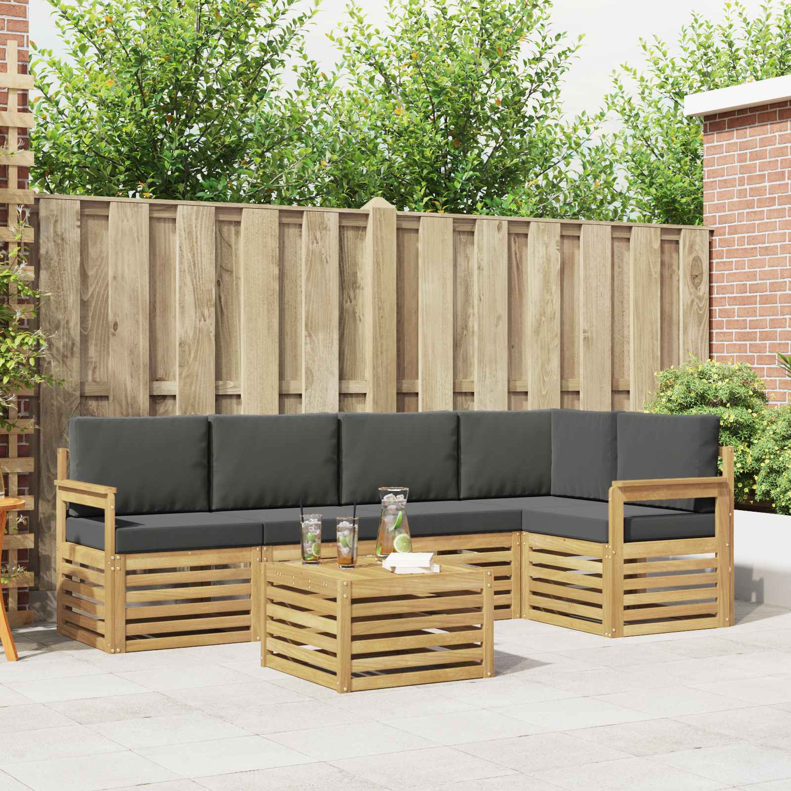 Outdoor-Sofagarnitur 6 pcs Weiß und Anthrazit 59 x 59 x 37 cm