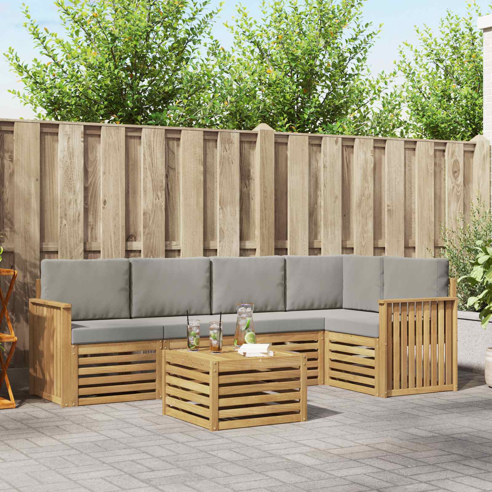 Outdoor-Sofagarnitur 6 pcs Weiß und Hellgrau 59 x 59 x 37 cm