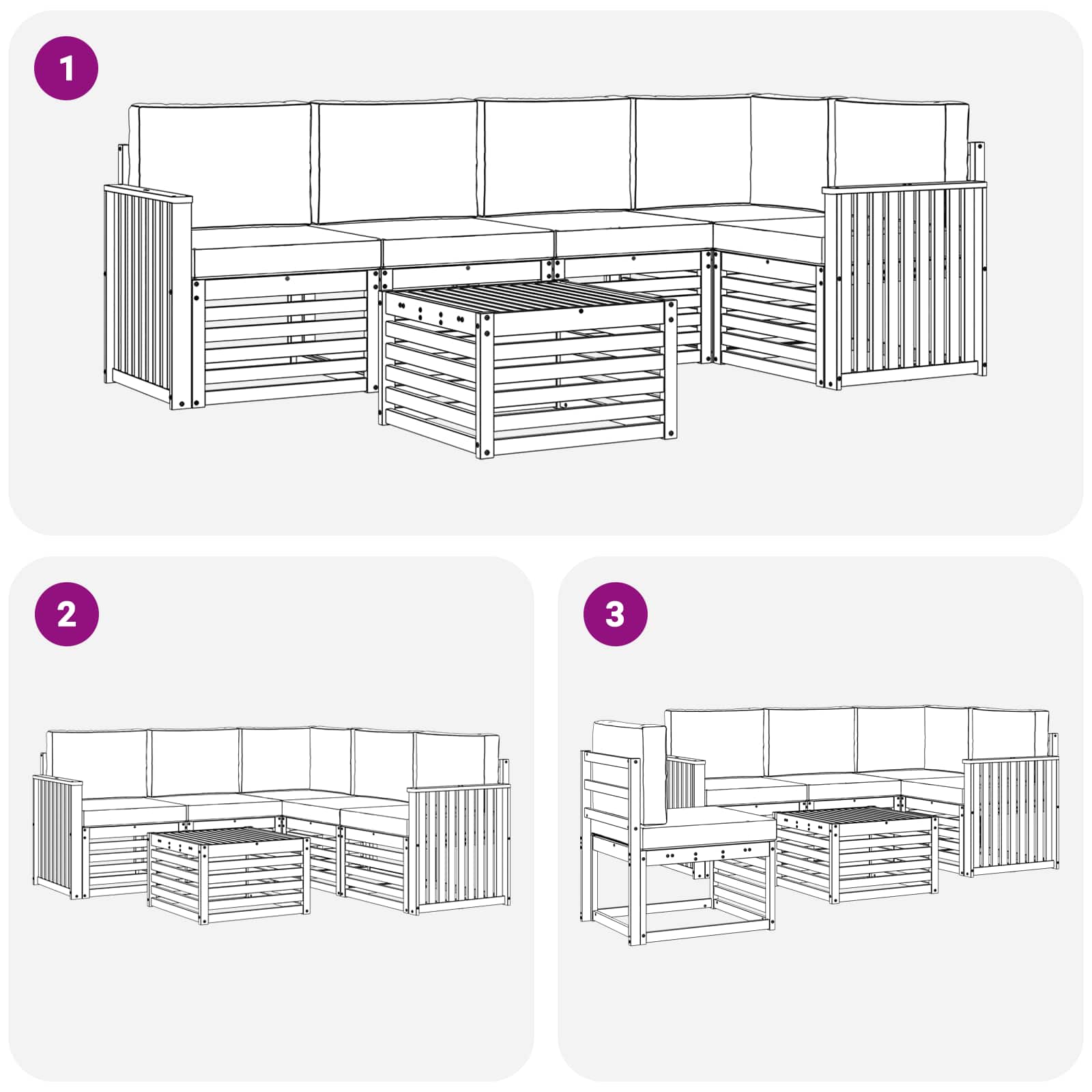 Outdoor-Sofagarnitur 6 pcs Weiß und Hellgrau 59 x 59 x 37 cm