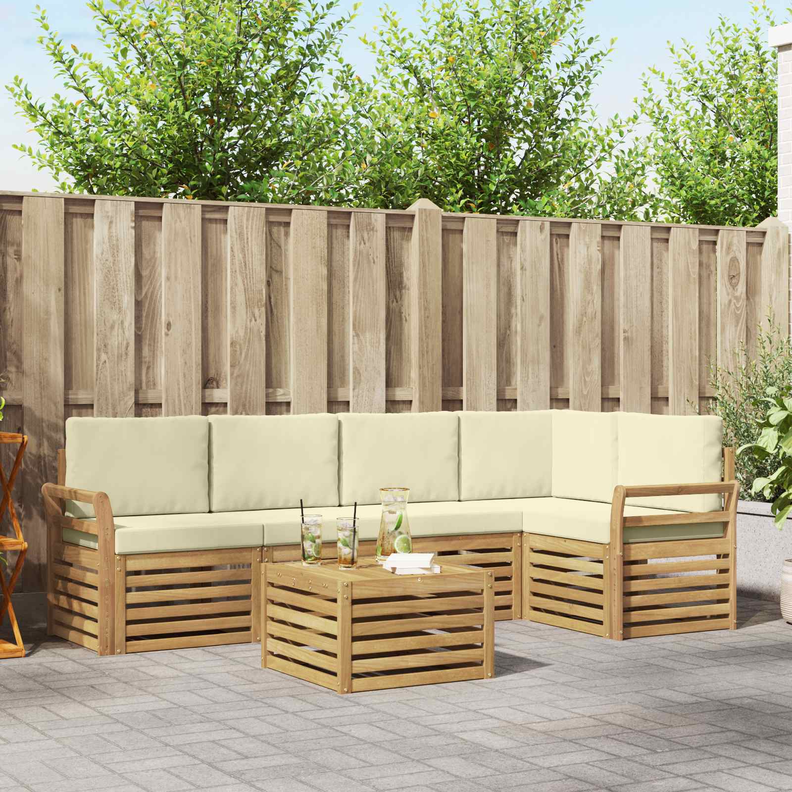 Outdoor-Sofagarnitur 6 pcs Weiß und Creme 59 x 59 x 37 cm