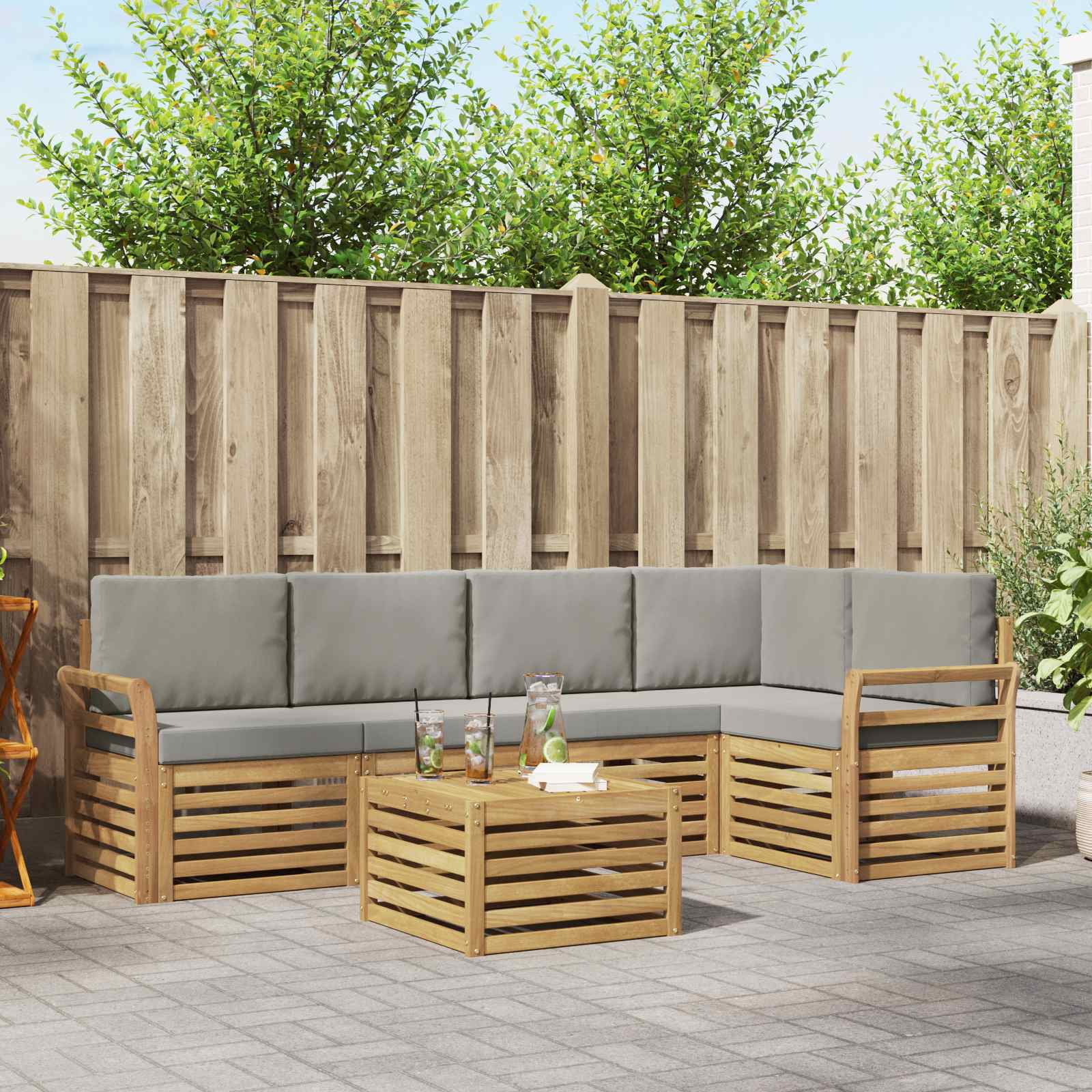 Outdoor-Sofagarnitur 6 pcs Weiß und Hellgrau 59 x 59 x 37 cm