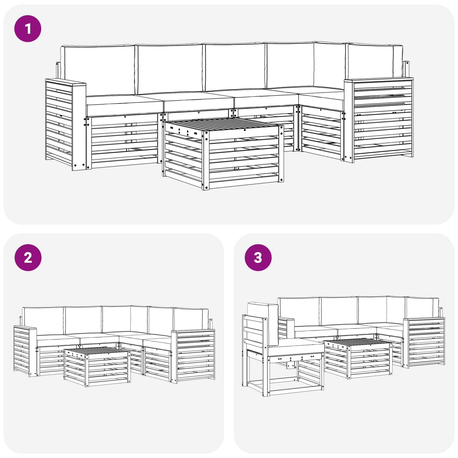 Outdoor-Sofagarnitur 6 pcs Weiß und Creme 59 x 59 x 37 cm
