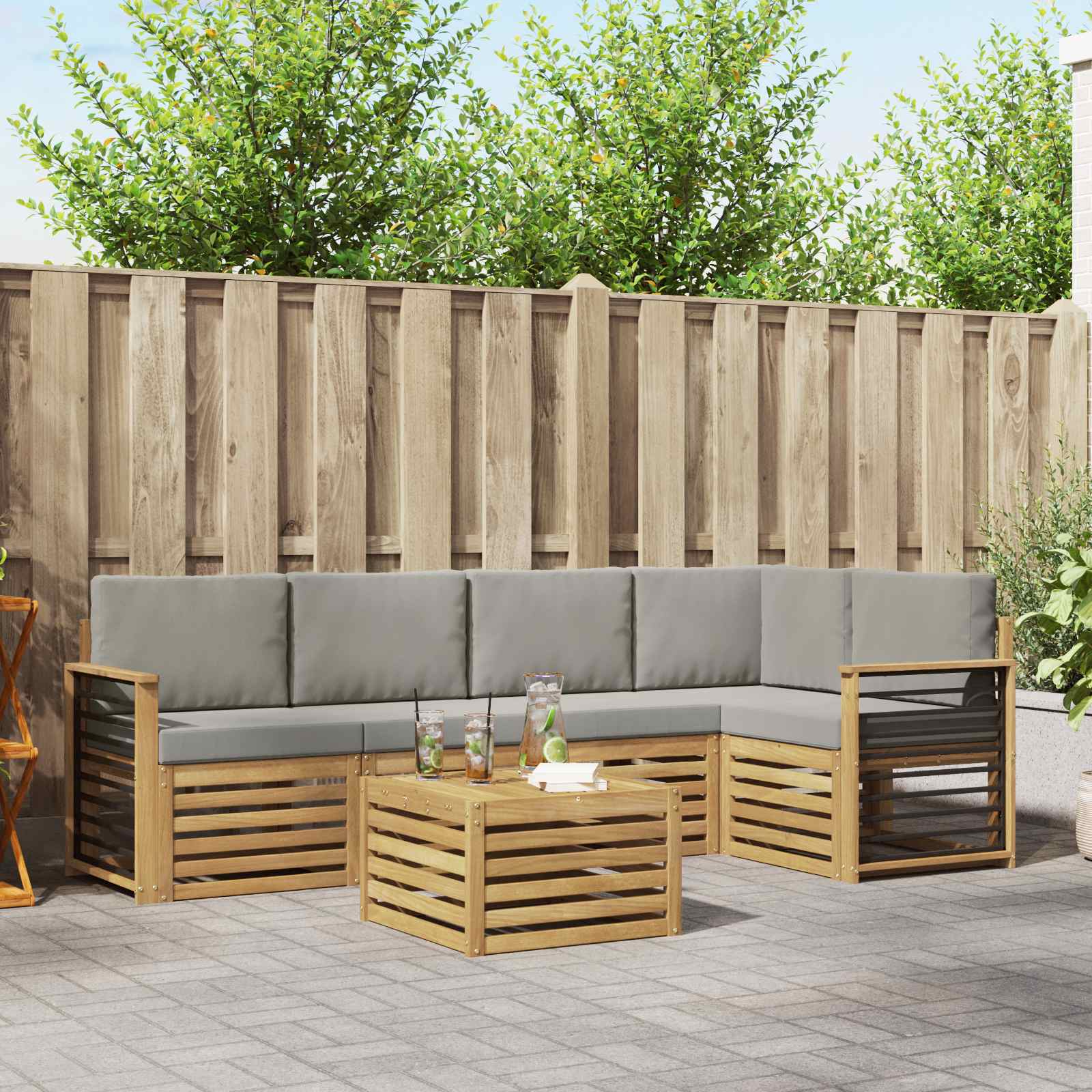 Outdoor-Sofagarnitur 6 pcs Weiß und Hellgrau 59 x 59 x 37 cm