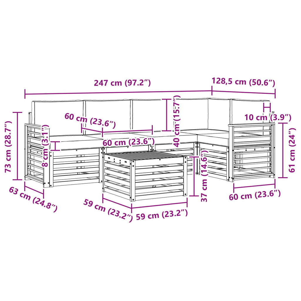Outdoor-Sofagarnitur 6 pcs Weiß und Anthrazit 59 x 59 x 37 cm