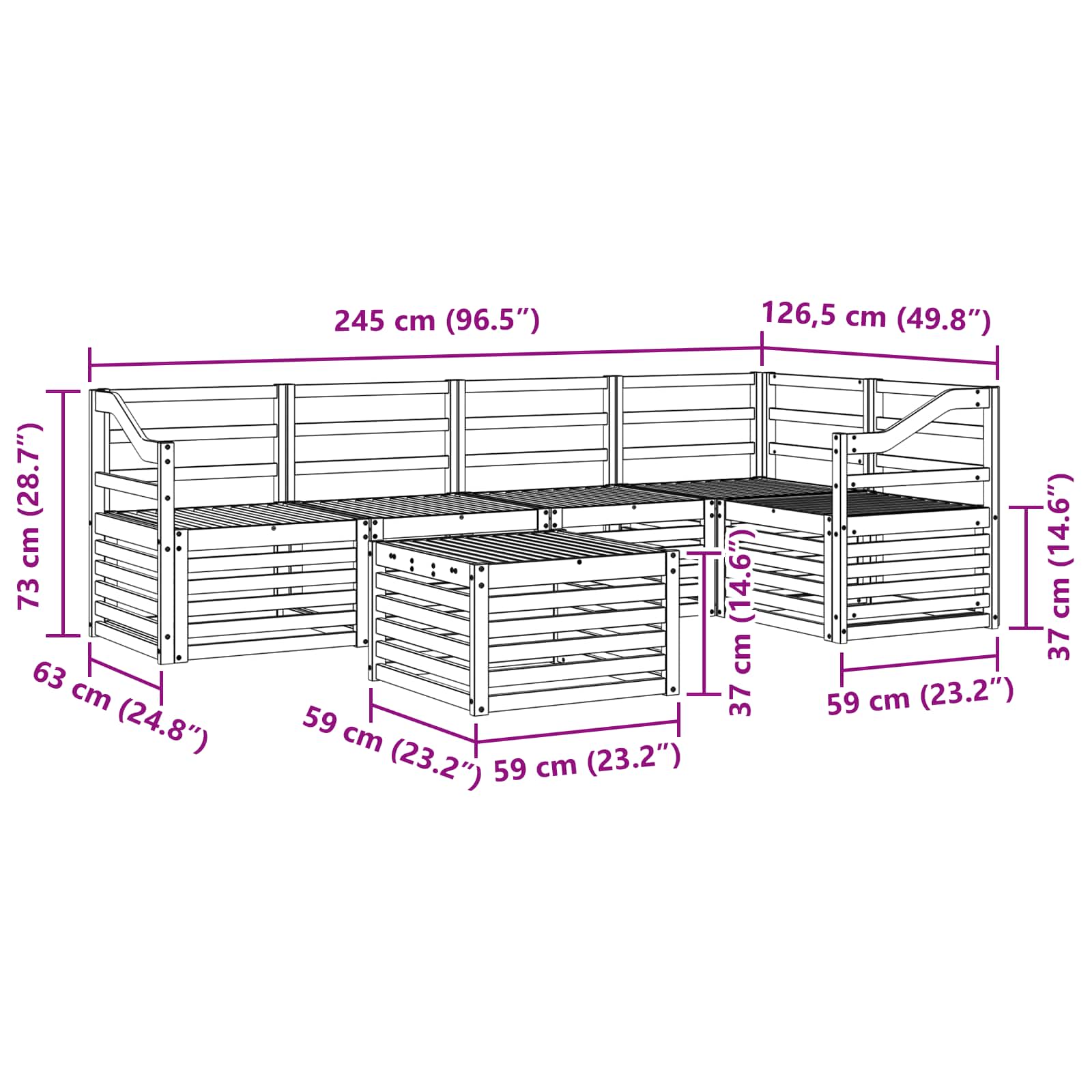 Outdoor-Sofagarnitur 6 pcs Weiß 59 x 59 x 37 cm