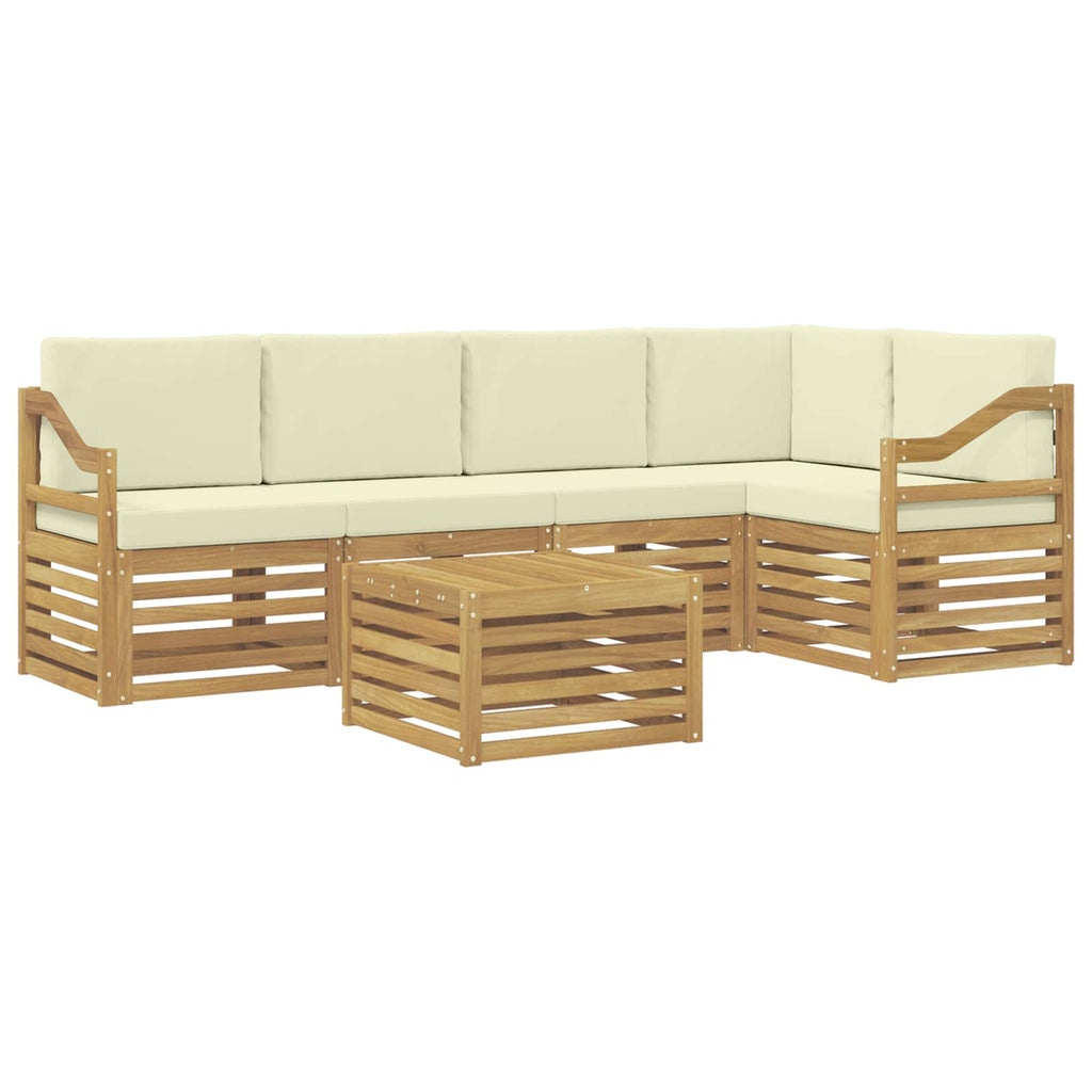 Ecksofa Set mit Kissen 6 pcs Weiß und Creme Massivholz Akazie