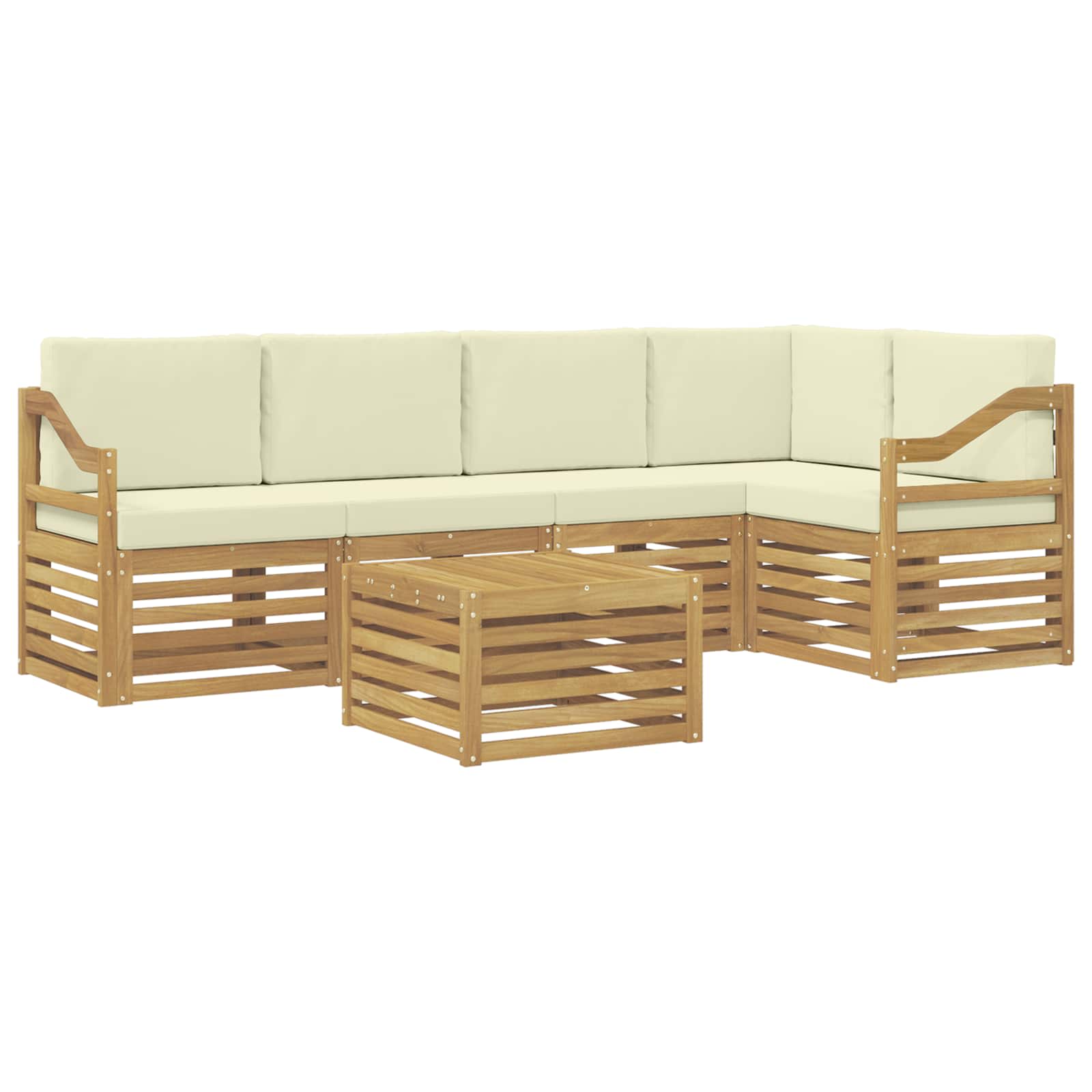 Ecksofa Set mit Kissen 6 pcs Weiß und Creme Massivholz Akazie