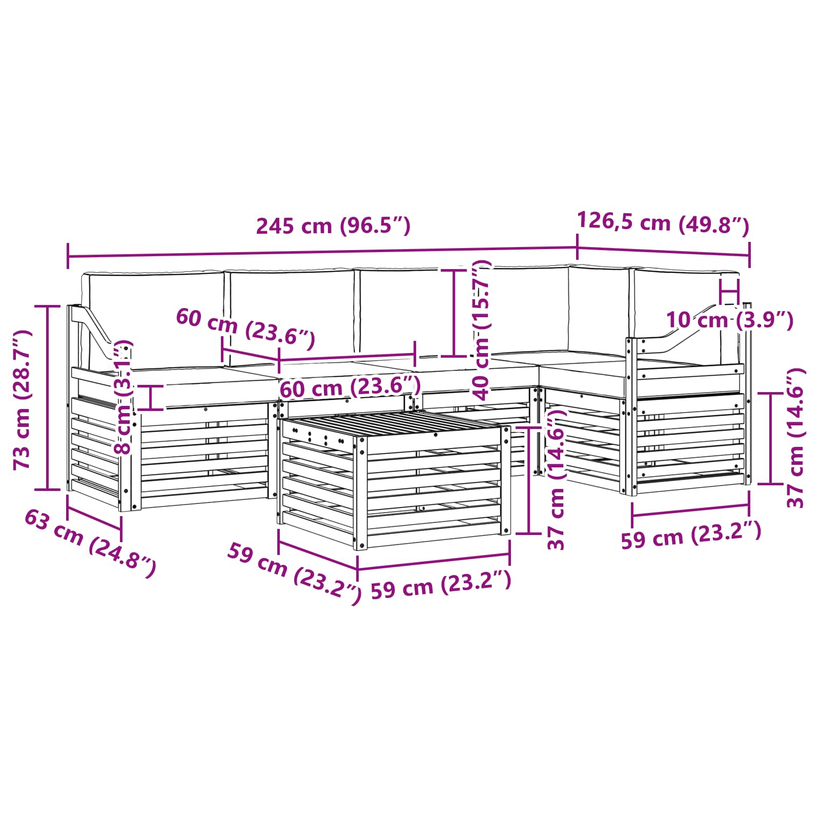 Outdoor-Sofagarnitur 6 pcs Weiß und Hellgrau 59 x 59 x 37 cm