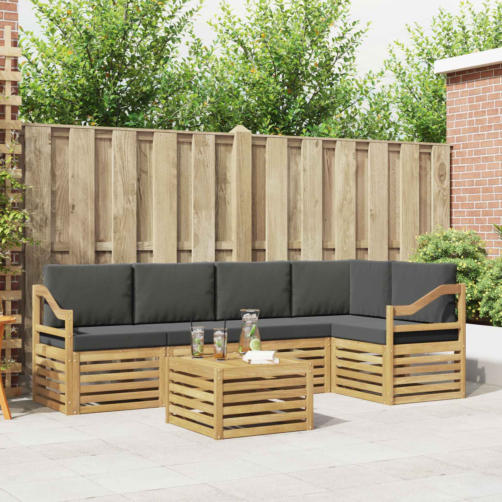 Outdoor-Sofagarnitur 6 pcs Weiß und Anthrazit 59 x 59 x 37 cm