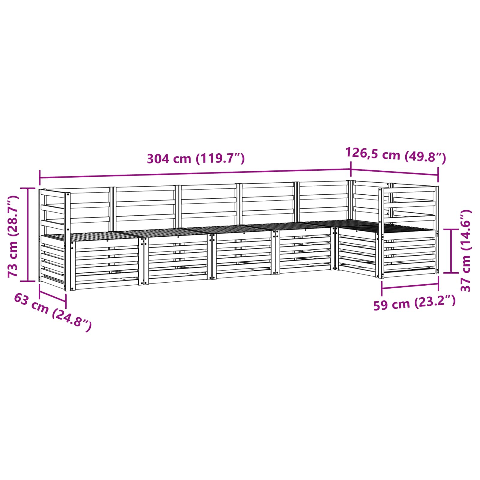 Outdoor-Sofagarnitur 6 pcs Weiß 304 x 126,5 x 73 cm