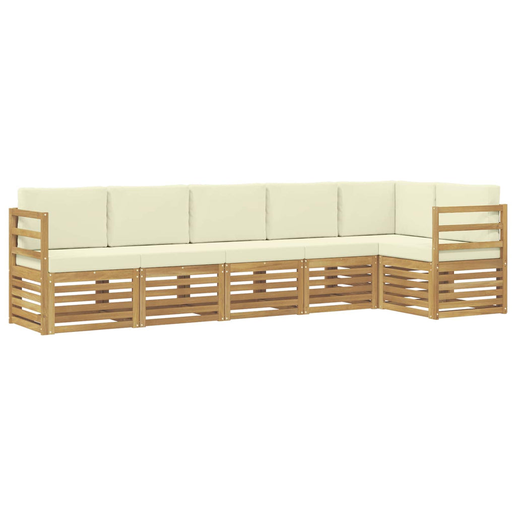 Ecksofa Set mit Kissen 6 pcs Weiß und Creme Massivholz Akazie