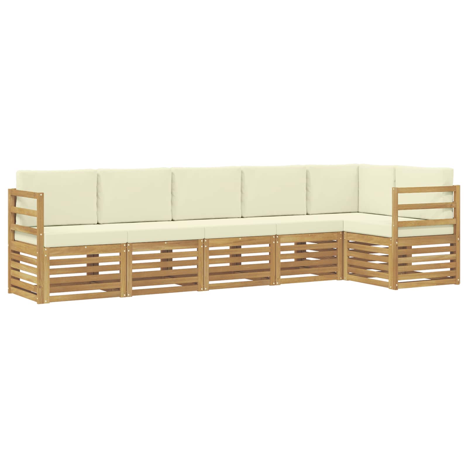 Ecksofa Set mit Kissen 6 pcs Weiß und Creme Massivholz Akazie