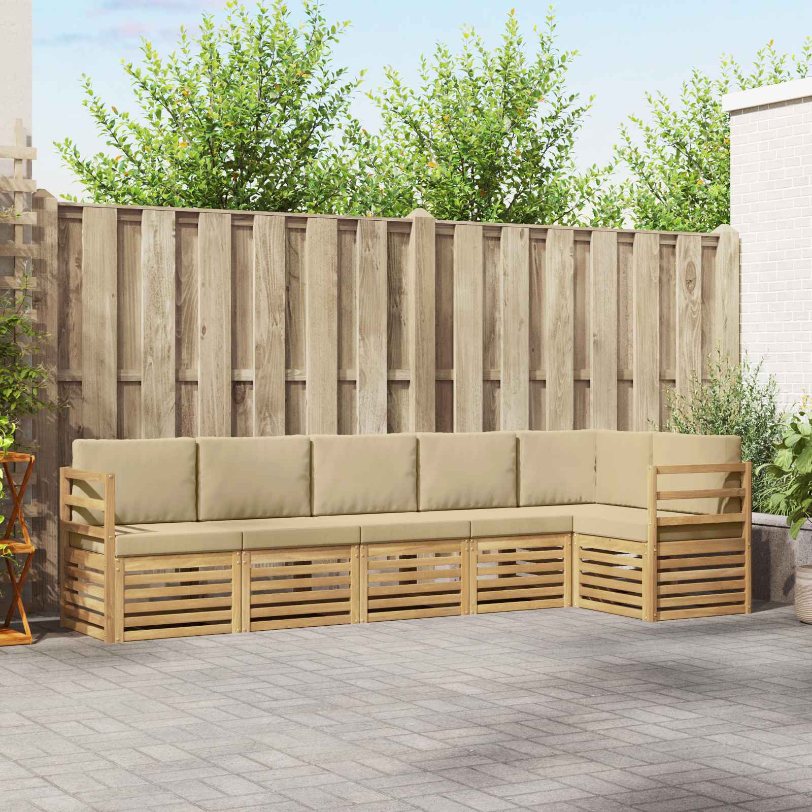 Outdoor-Sofagarnitur 6 pcs Weiß und Beige 306 x 128,5 x 73 cm
