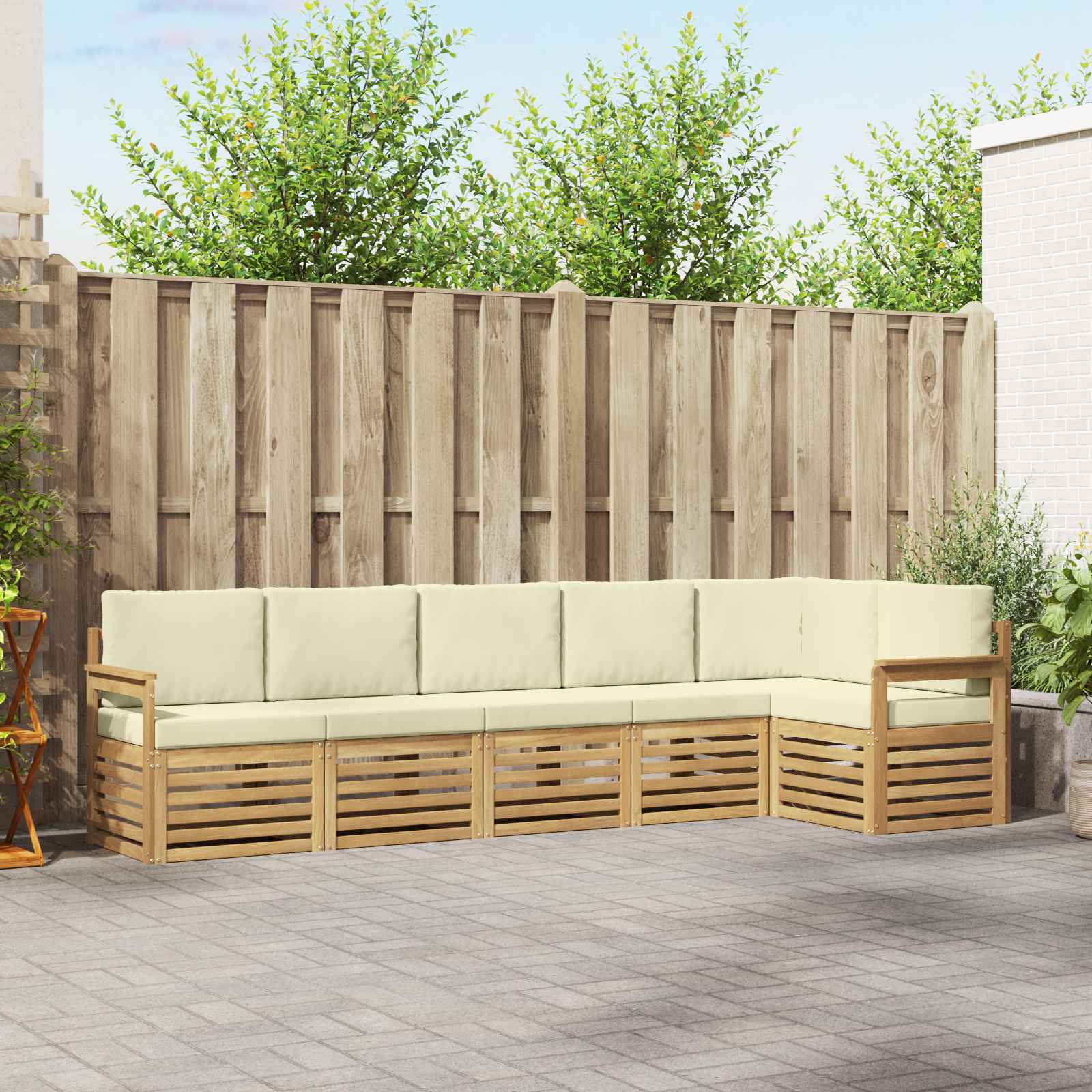 Outdoor-Sofagarnitur 6 pcs Weiß und Creme 306 x 128,5 x 73 cm