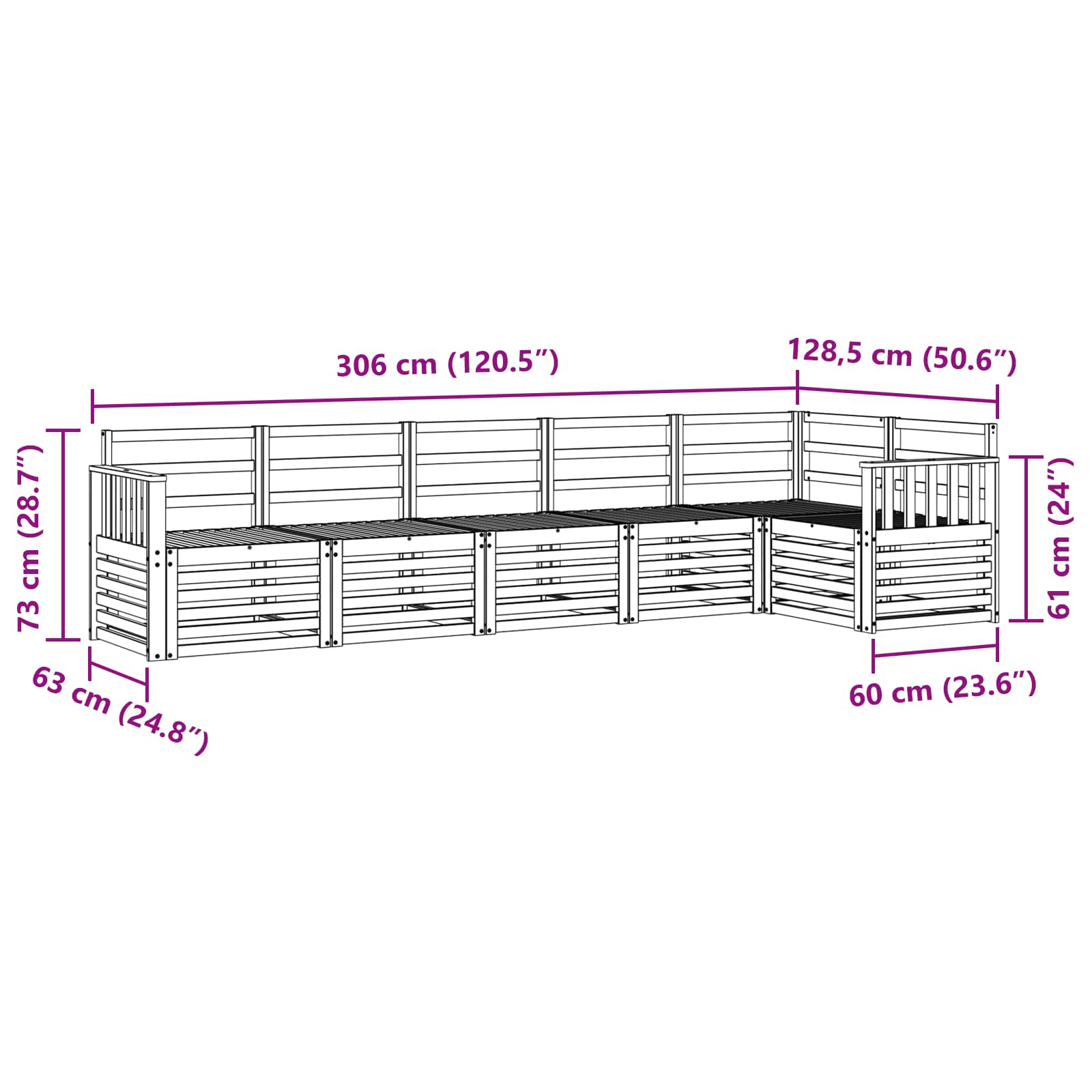 Outdoor-Sofagarnitur 6 pcs Weiß 306 x 128,5 x 73 cm