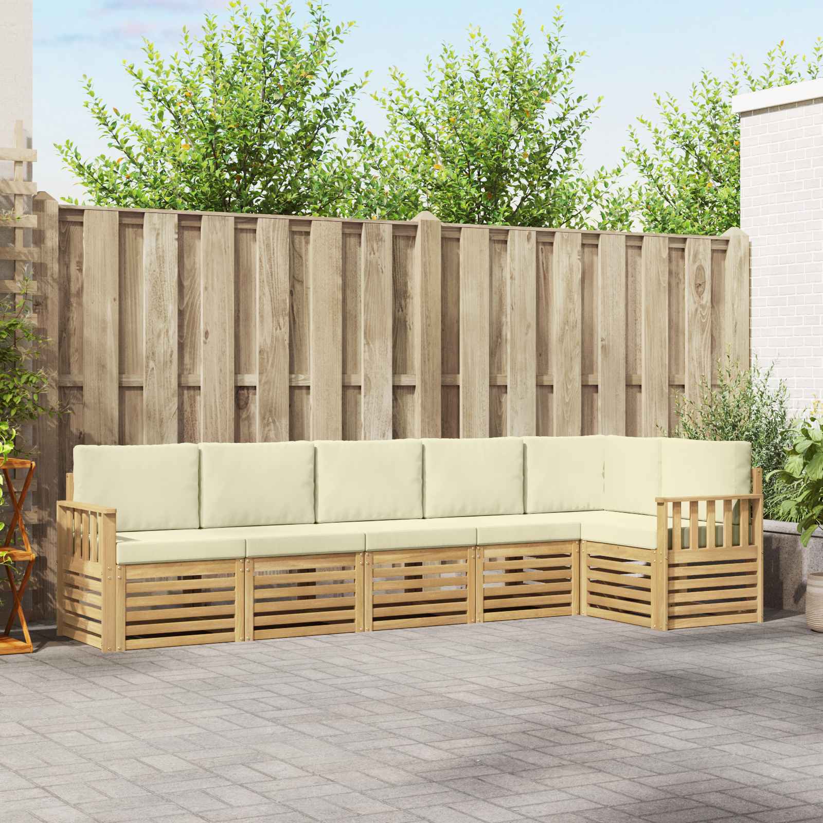 Outdoor-Sofagarnitur 6 pcs Weiß und Creme 306 x 128,5 x 73 cm