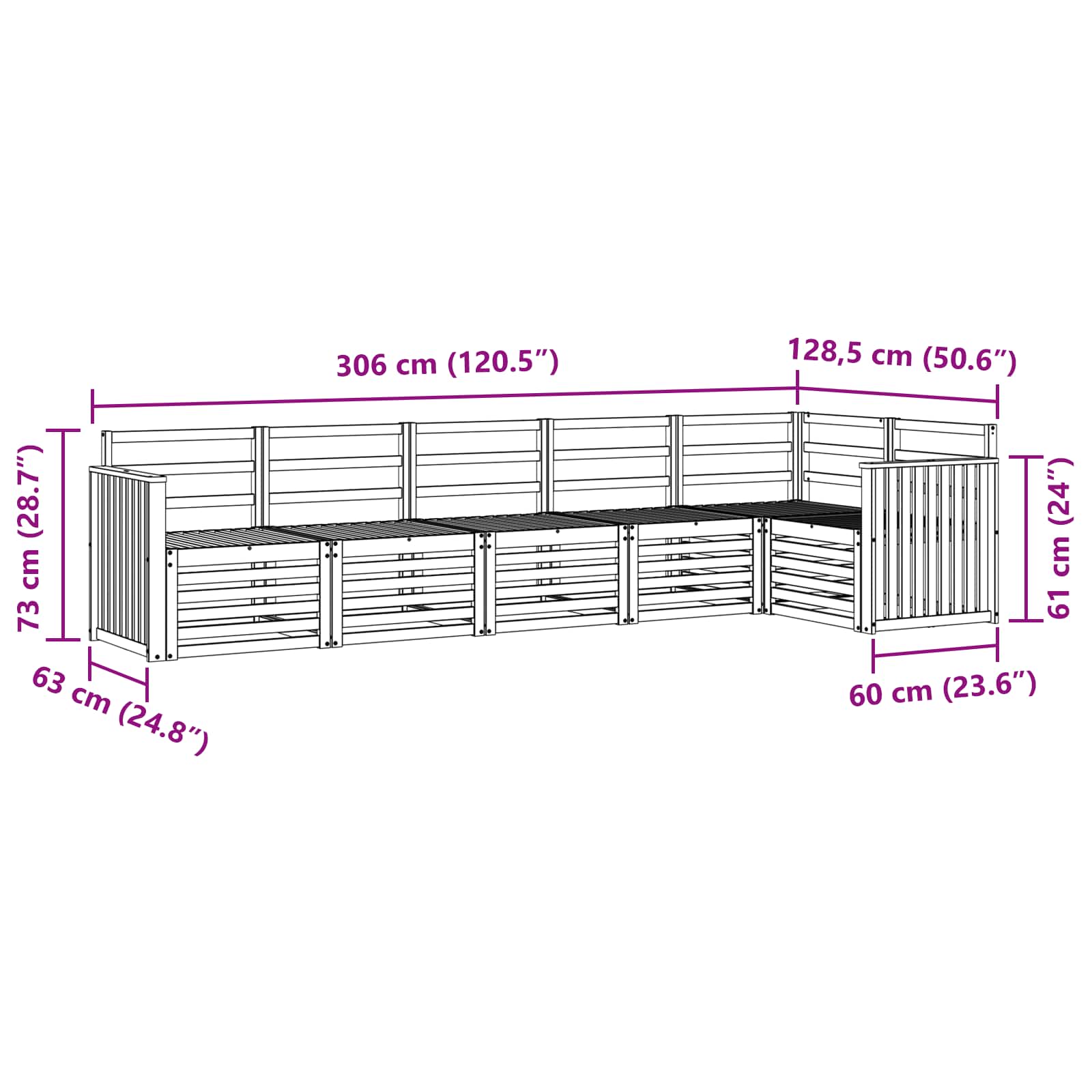 Outdoor-Sofagarnitur 6 pcs Weiß 306 x 128,5 x 73 cm