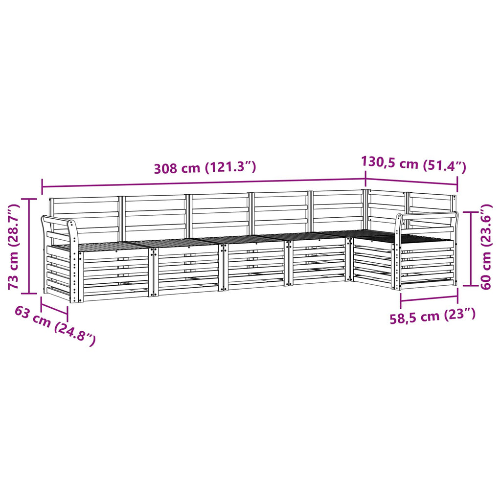 Outdoor-Sofagarnitur 6 pcs Weiß 308 x 130,5 x 73 cm