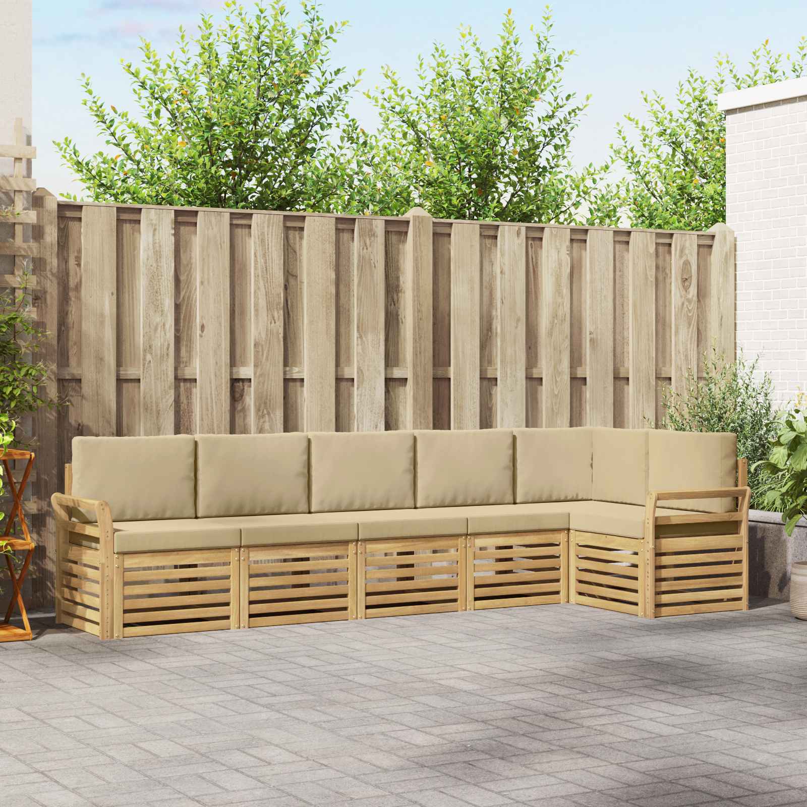 Outdoor-Sofagarnitur 6 pcs Weiß und Beige 308 x 130,5 x 73 cm