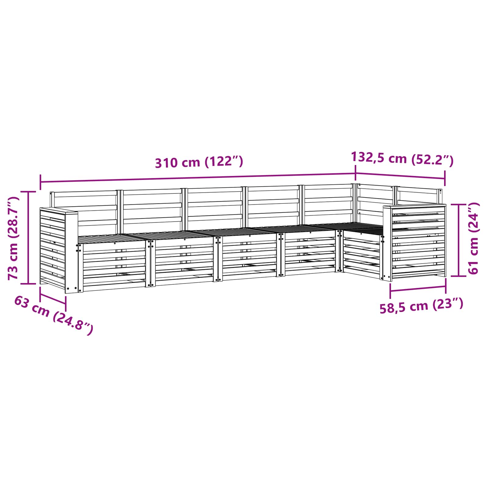 Outdoor-Sofagarnitur 6 pcs Weiß 310 x 132,5 x 73 cm