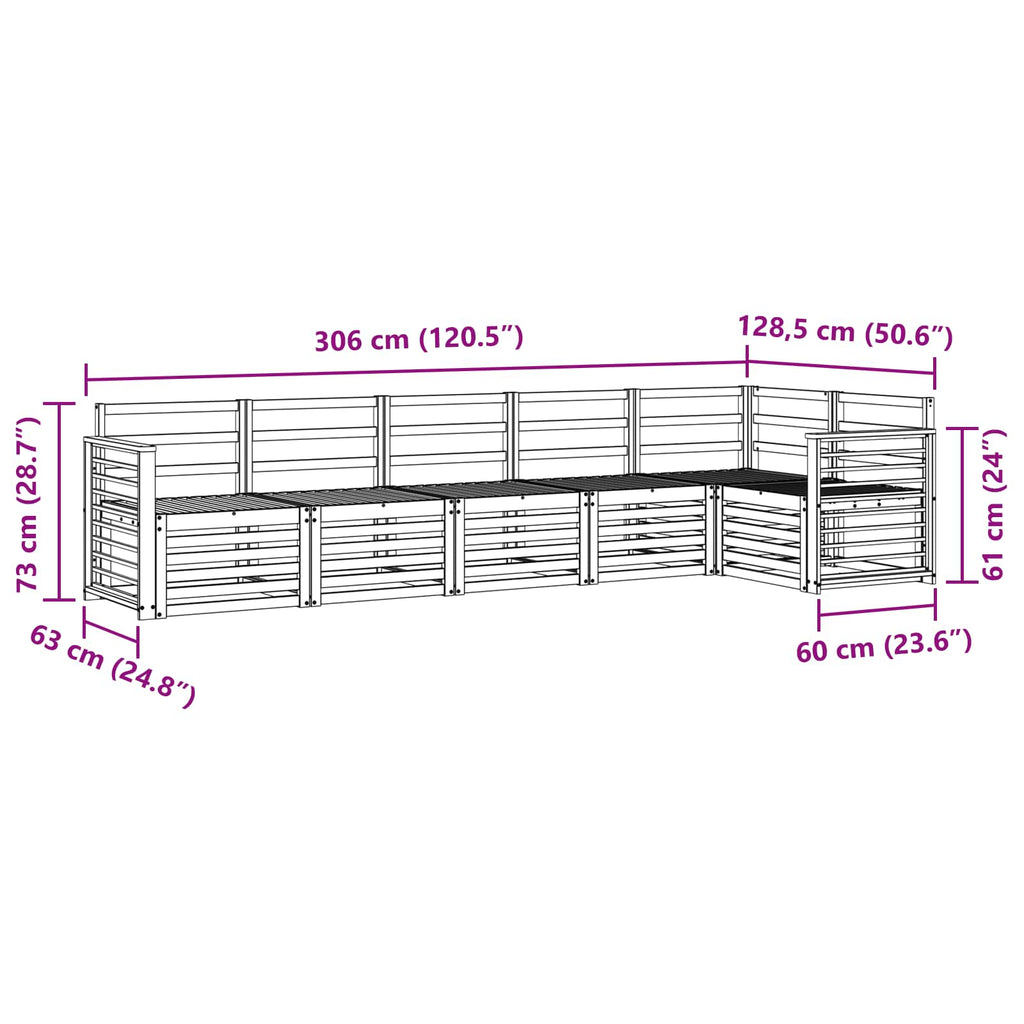 Outdoor-Sofagarnitur 6 pcs Weiß 306 x 128,5 x 73 cm