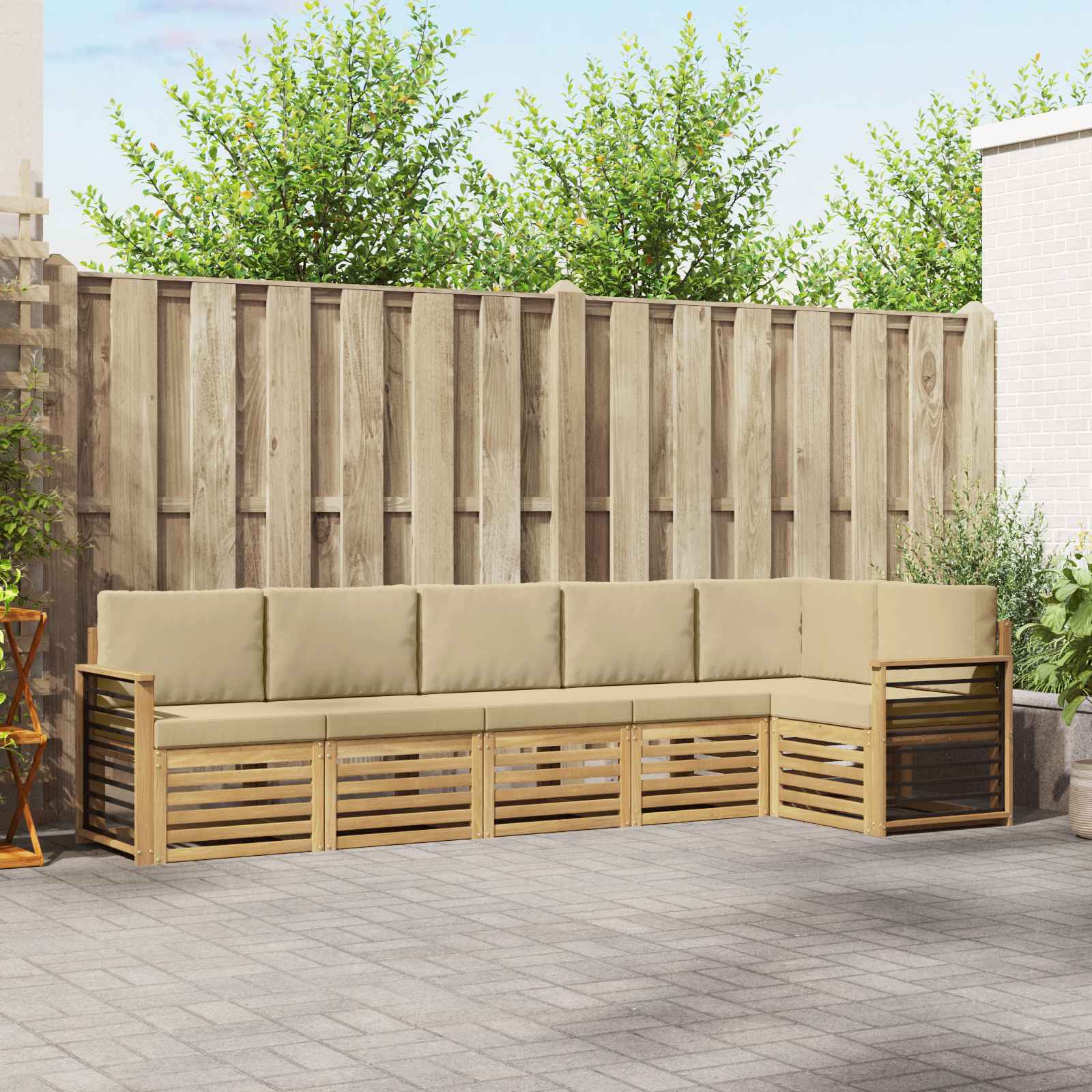 Outdoor-Sofagarnitur 6 pcs Weiß und Beige 306 x 128,5 x 73 cm