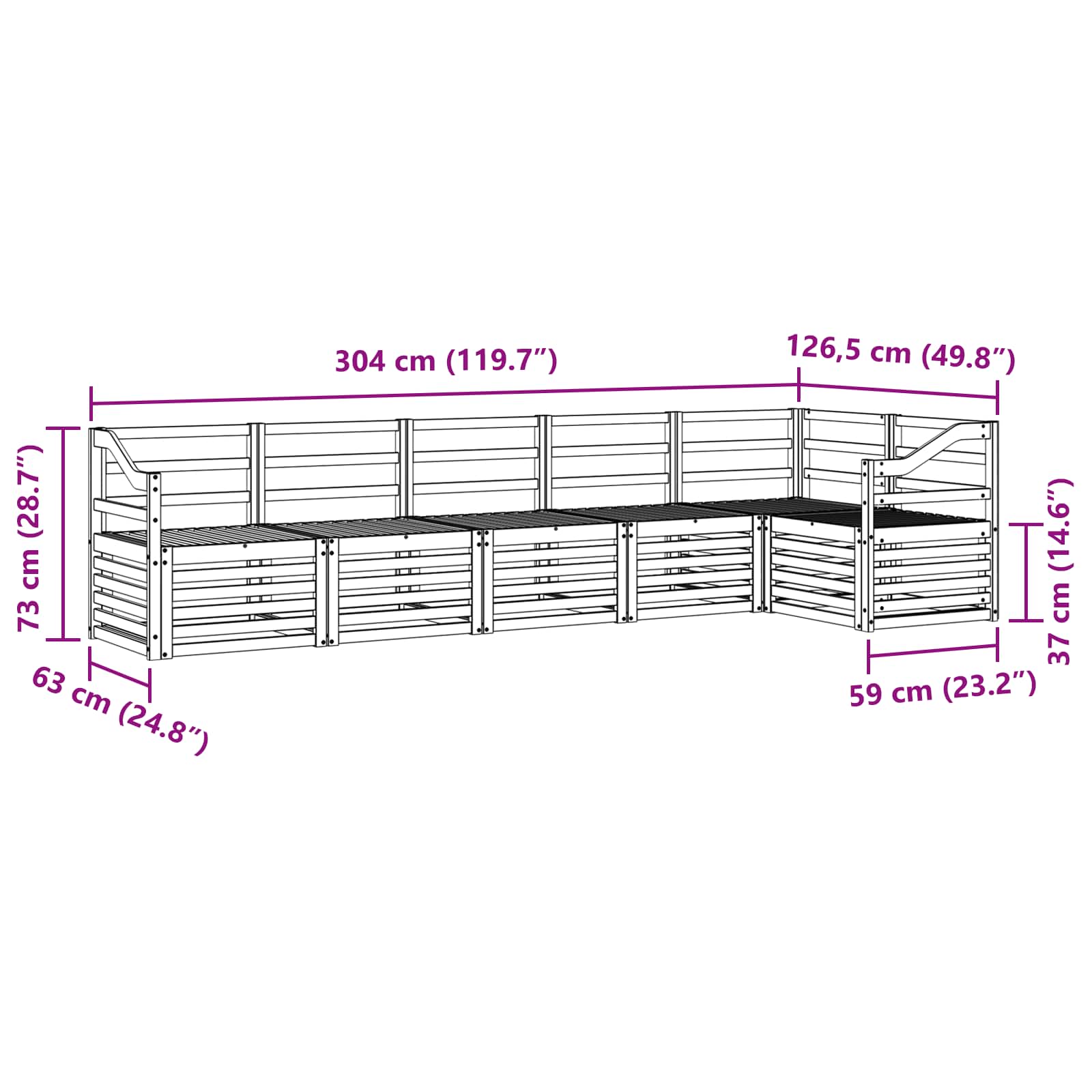 Outdoor-Sofagarnitur 6 pcs Weiß 304 x 126,5 x 73 cm