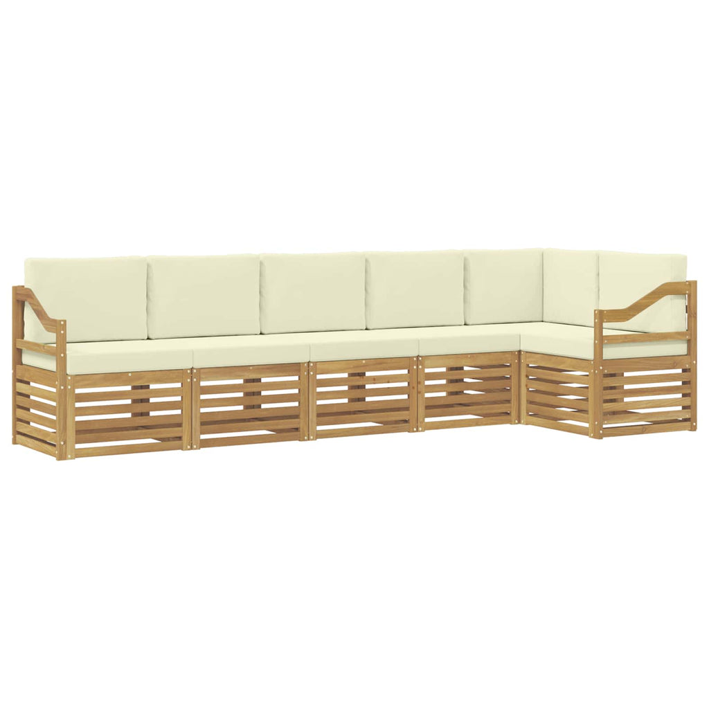 Ecksofa Set mit Kissen 6 pcs Weiß und Creme Massivholz Akazie