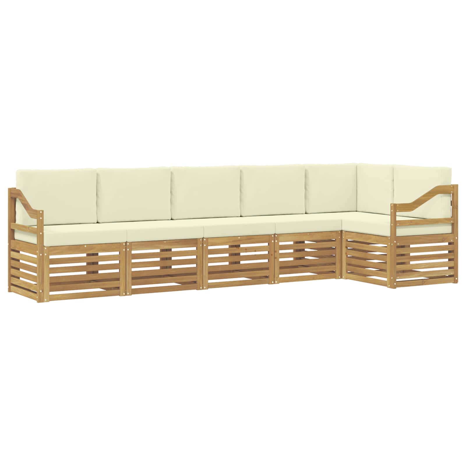 Ecksofa Set mit Kissen 6 pcs Weiß und Creme Massivholz Akazie