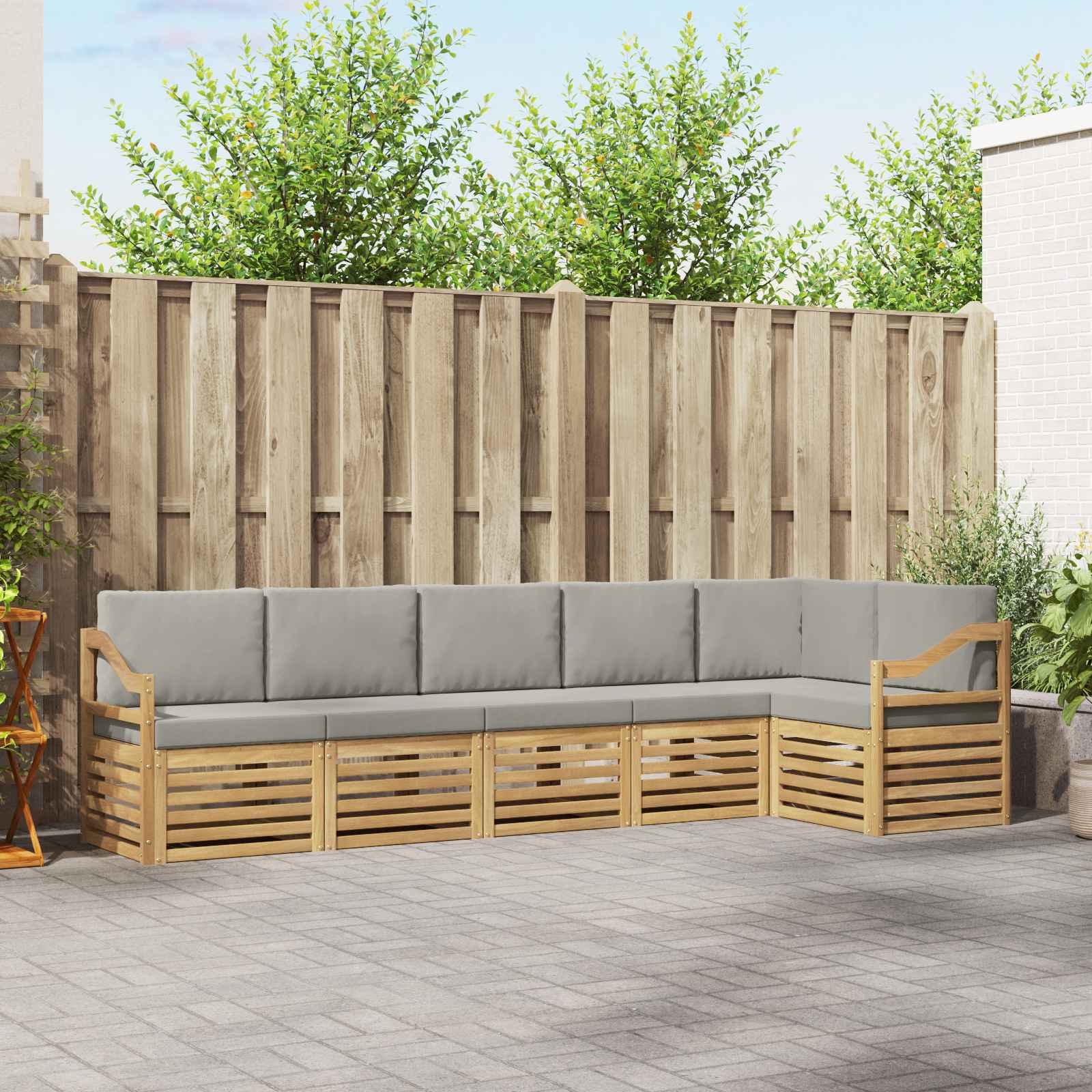 Outdoor-Sofagarnitur 6 pcs Weiß und Hellgrau