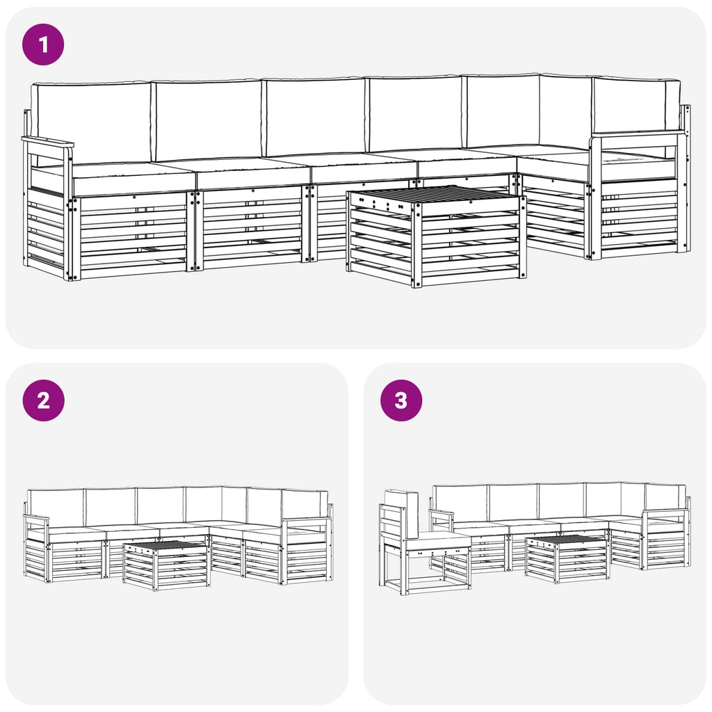 Outdoor-Sofagarnitur 7 pcs Weiß und Hellgrau 59 x 59 x 37 cm