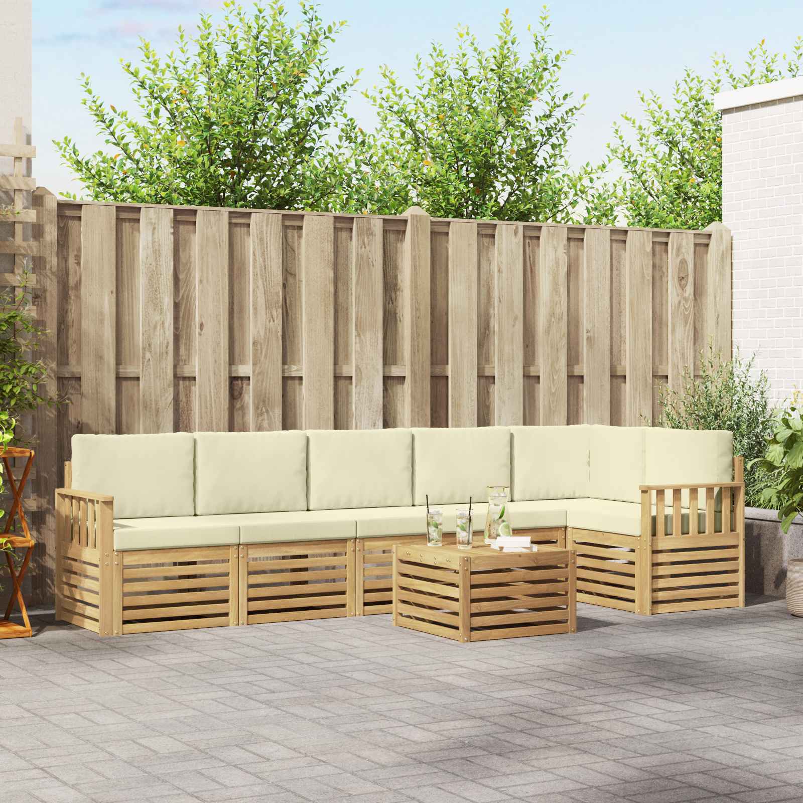 Outdoor-Sofagarnitur 7 pcs Weiß und Creme 59 x 59 x 37 cm